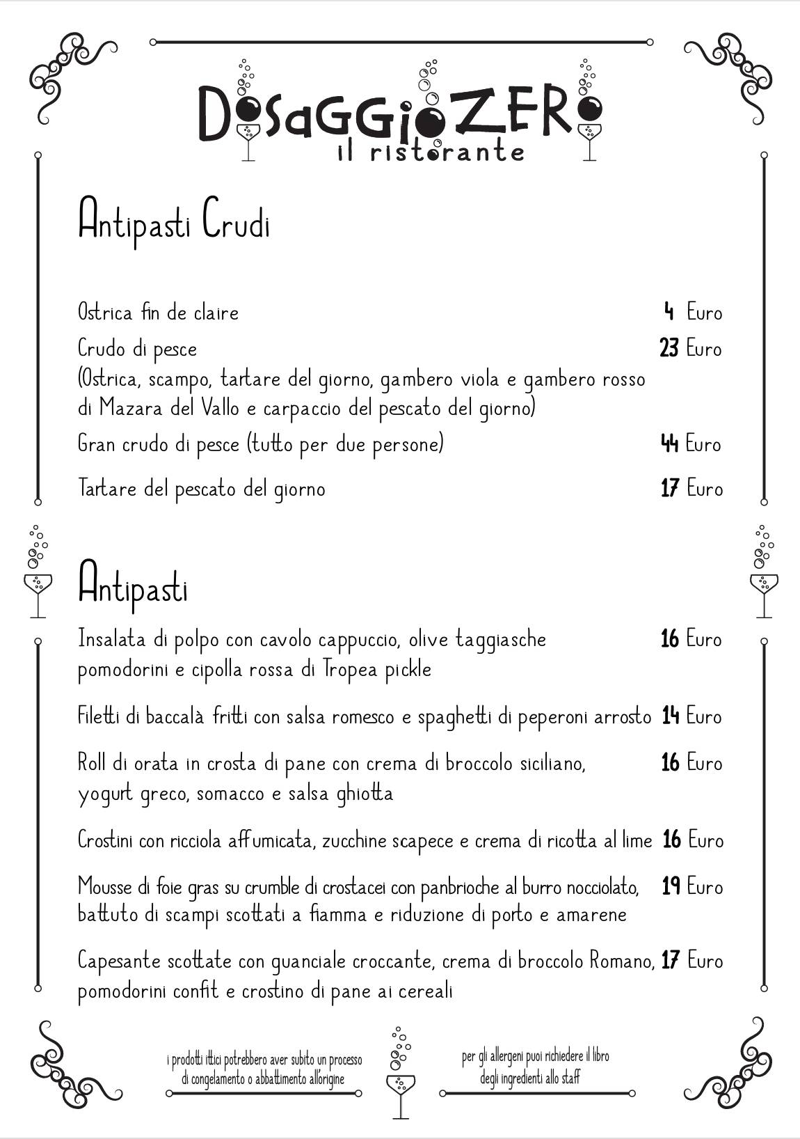 Dosaggiozero, il Ristorante меню