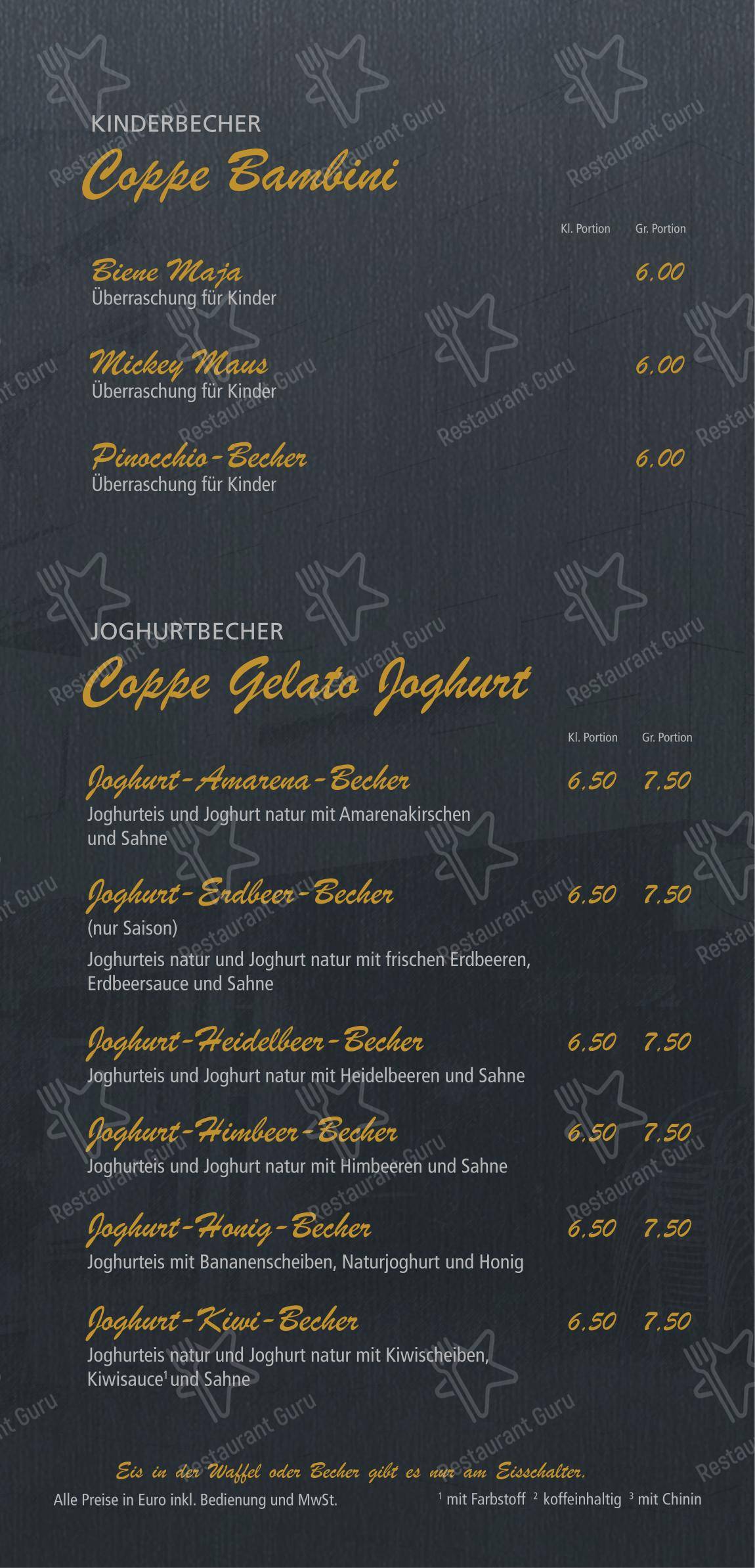 Меню кафе Eiscafé Riviera
