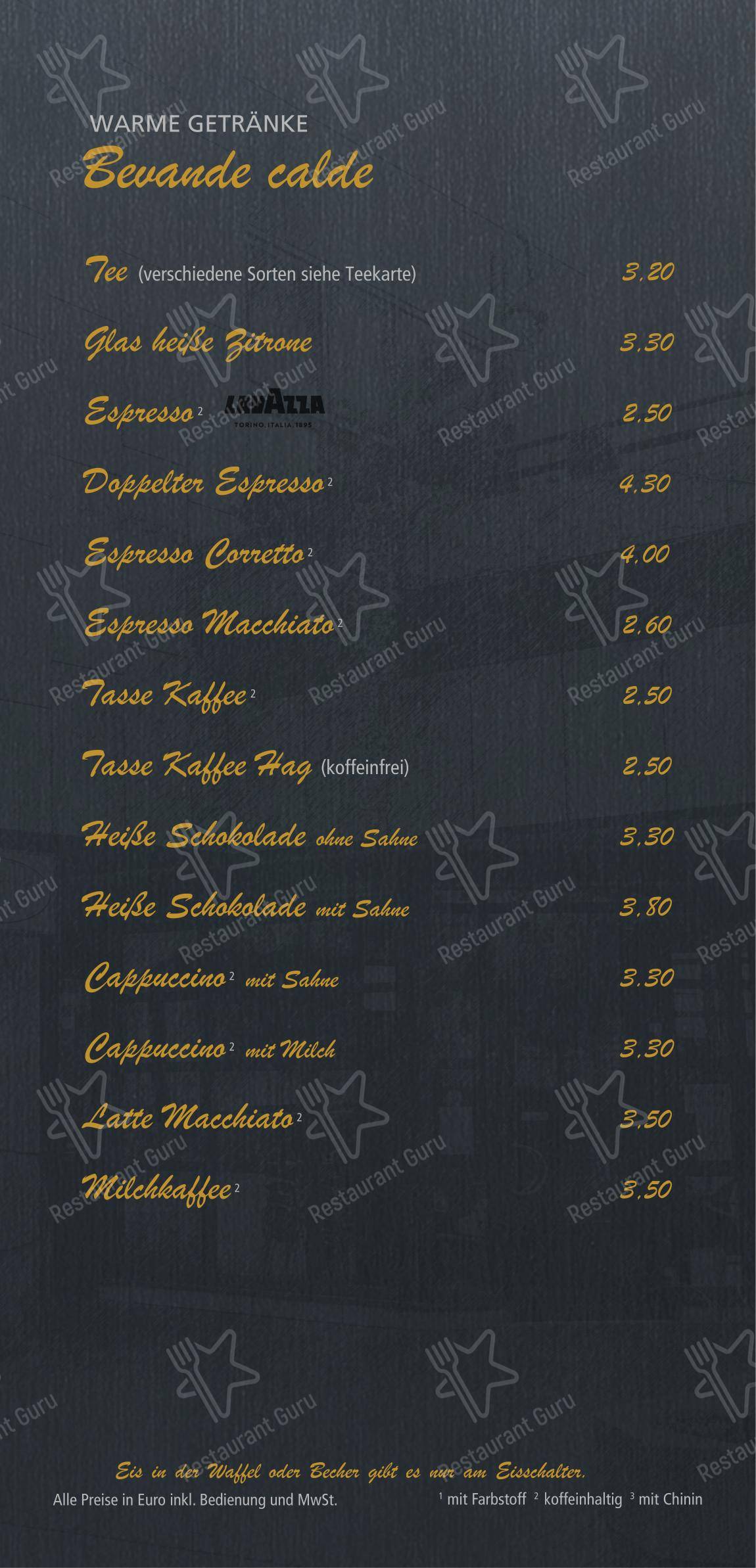 Меню кафе Eiscafé Riviera