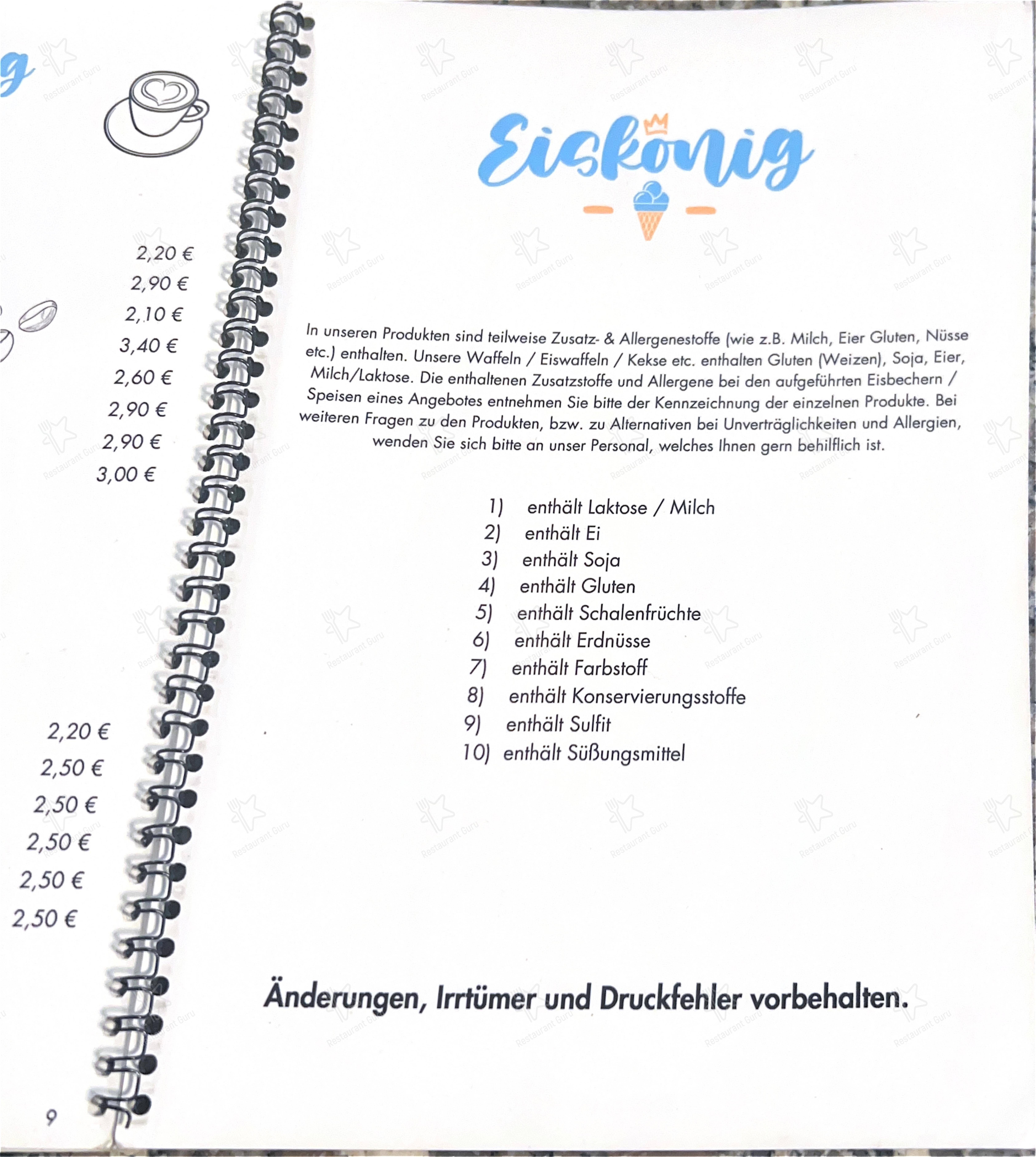 Меню Eiskönig