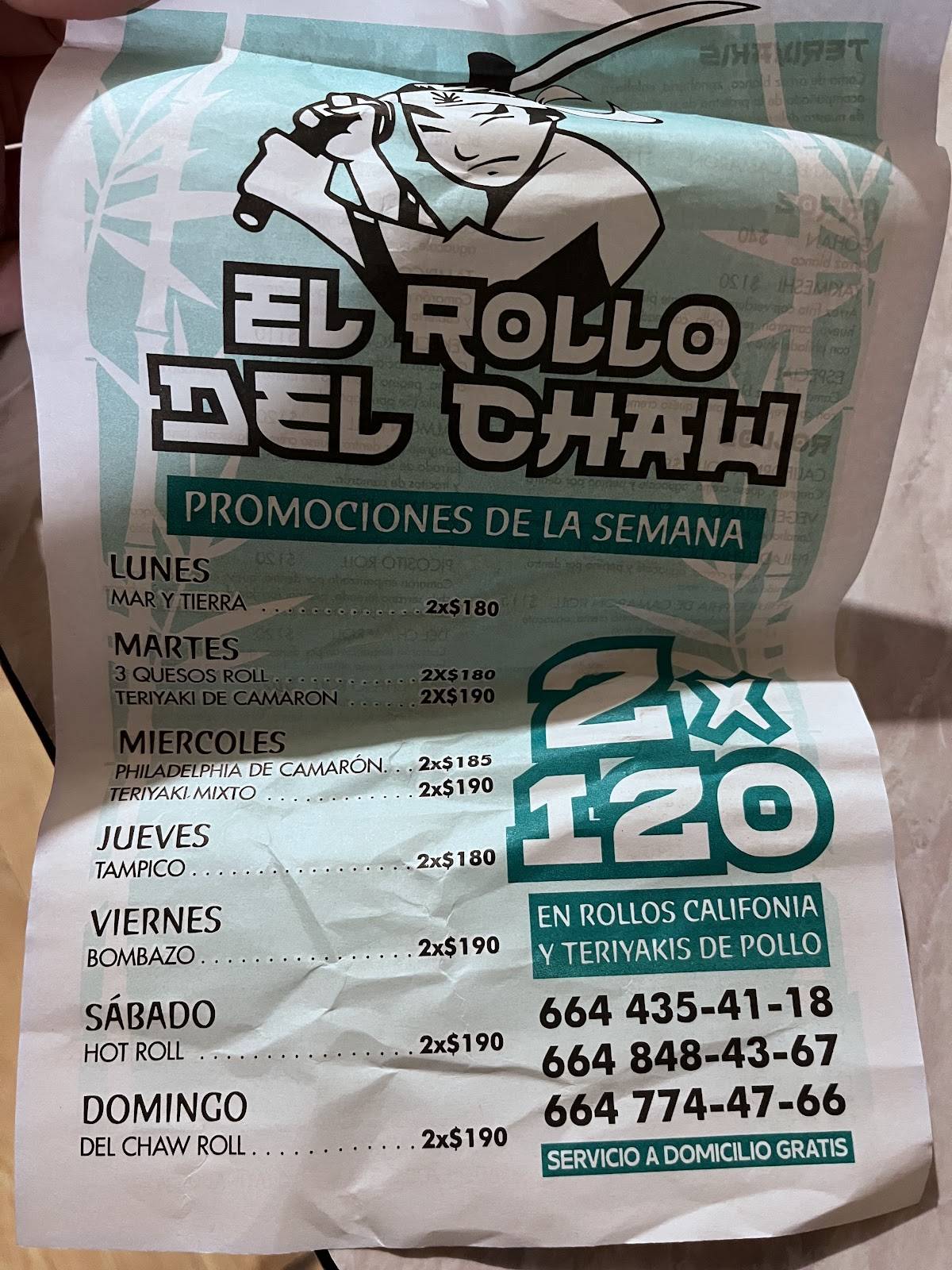El Rollo Del Chaw меню