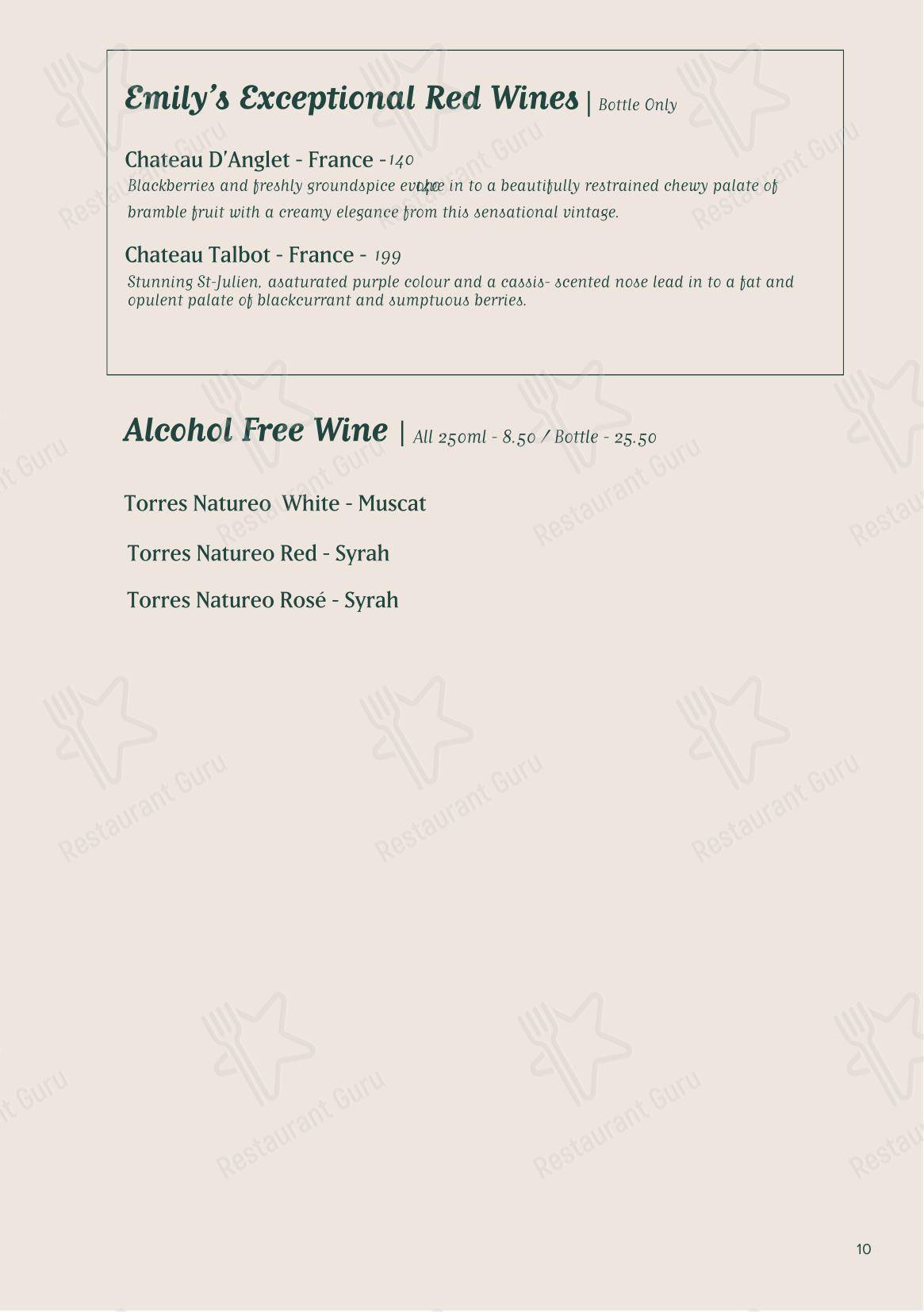 Lunch Menu паба и бара Emily's