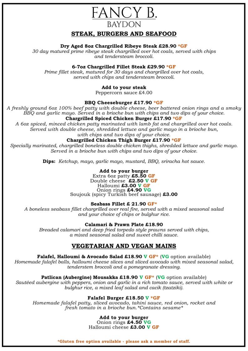Fancy B. Turkish Restaurant & Pub меню