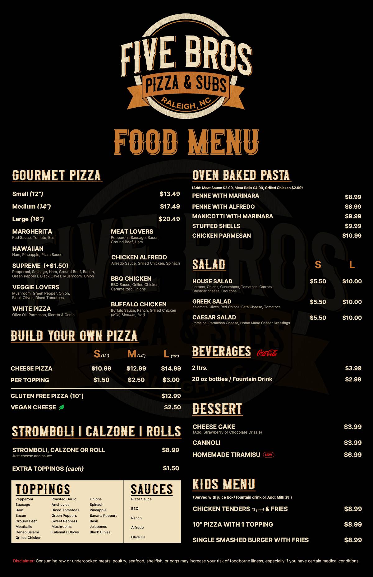 Five Bros Pizza меню