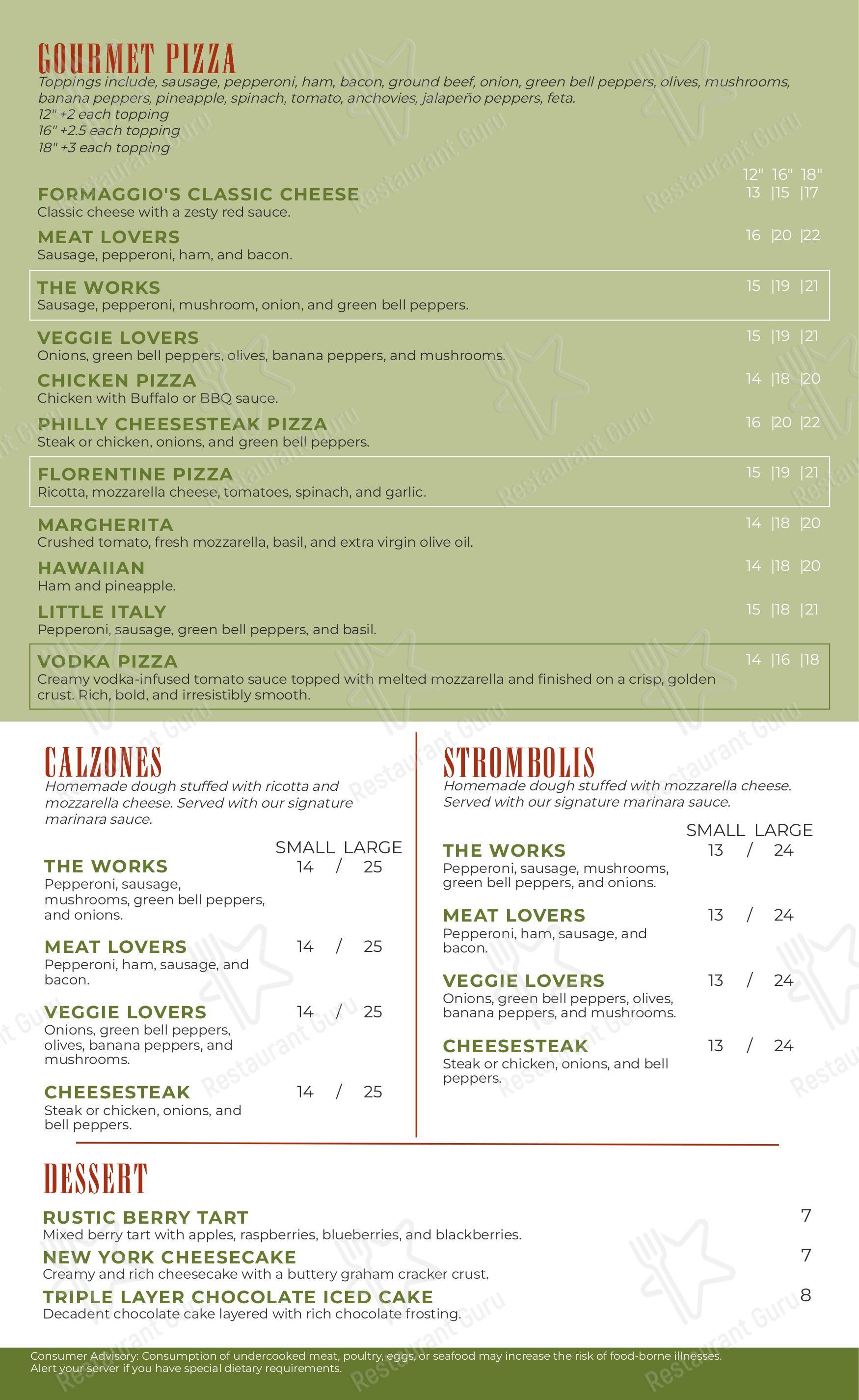 Formaggio's Pizza в Блумингдейле - Меню напитков