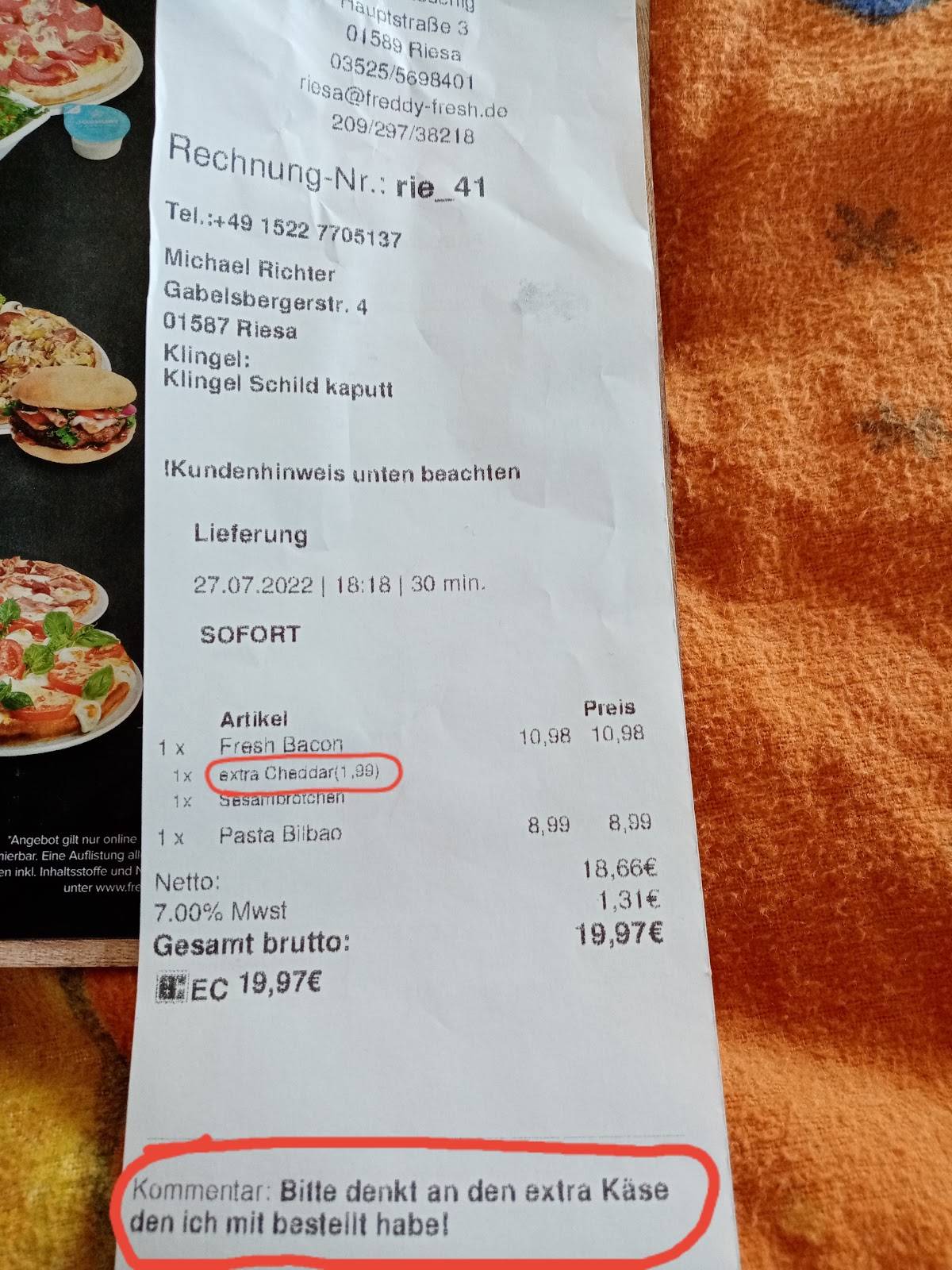 Freddy Fresh Pizza Riesa меню