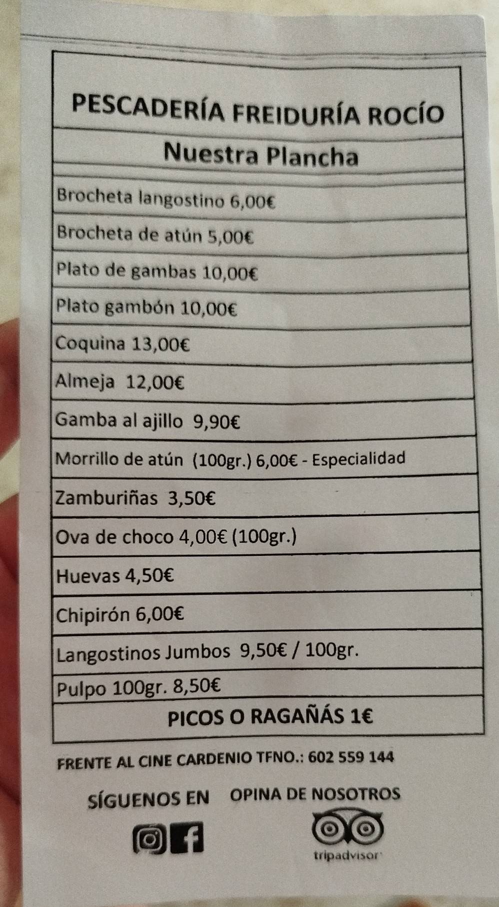 Freiduría Rocío Bar Pescadería меню