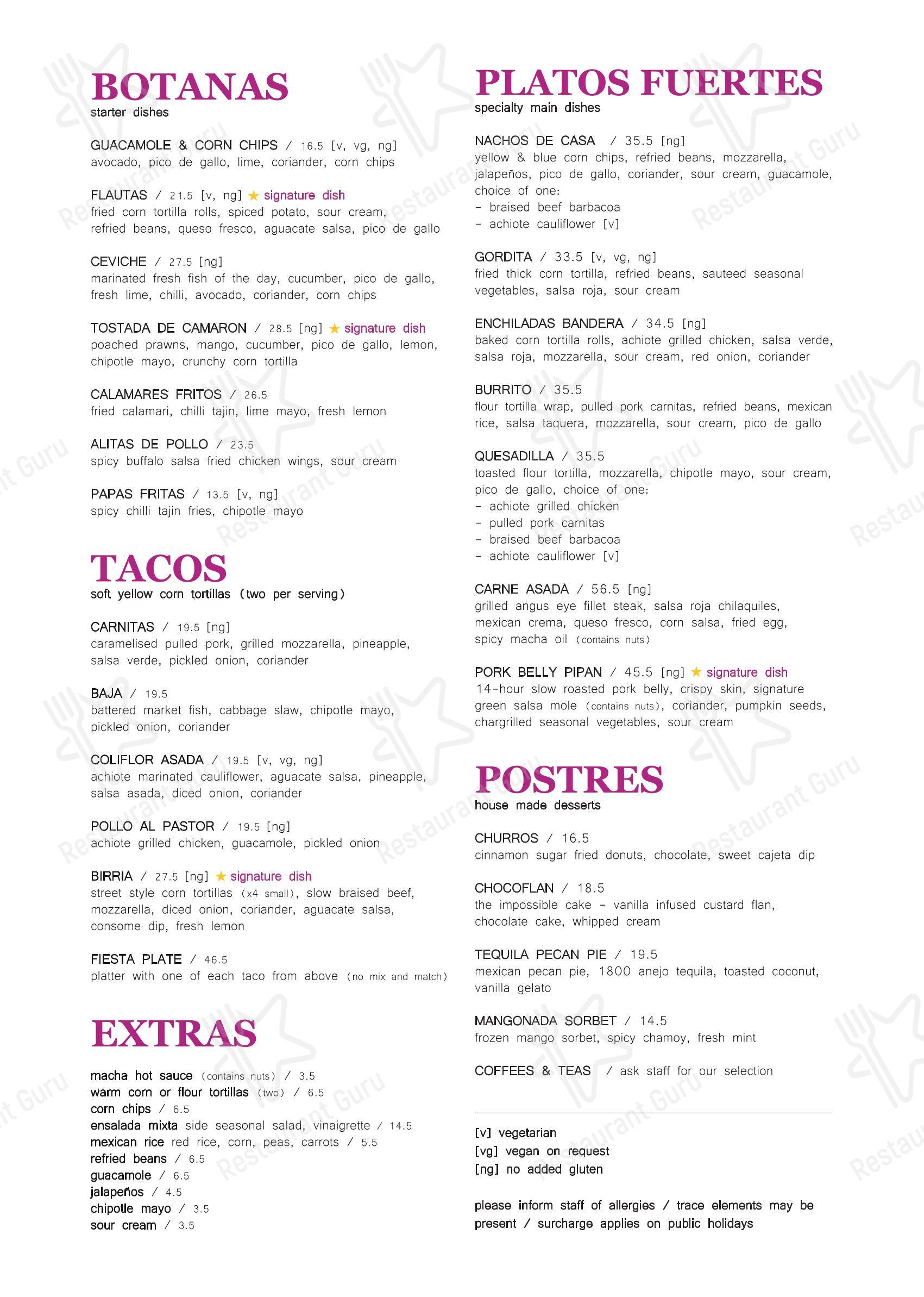 Меню напитков ресторана Frida Cocina Mexicana & Tequila Bar в Окленде