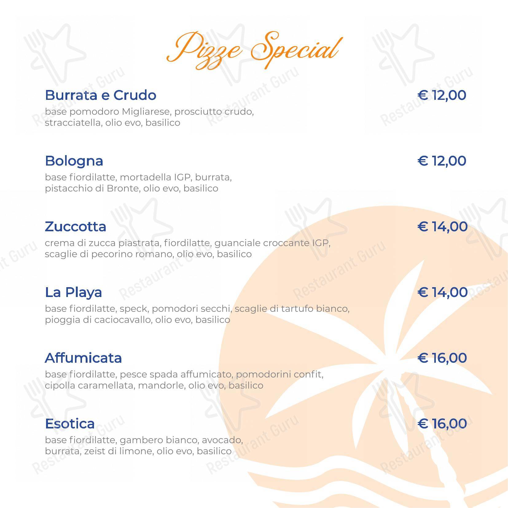 Меню ресторана Ristorante La Playa - Меню