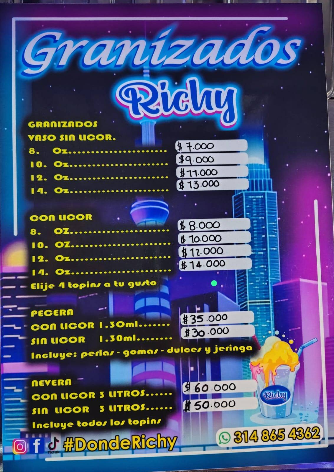 GRANIZADOS Y COMIDAS RÁPIDAS DONDE RICHY меню