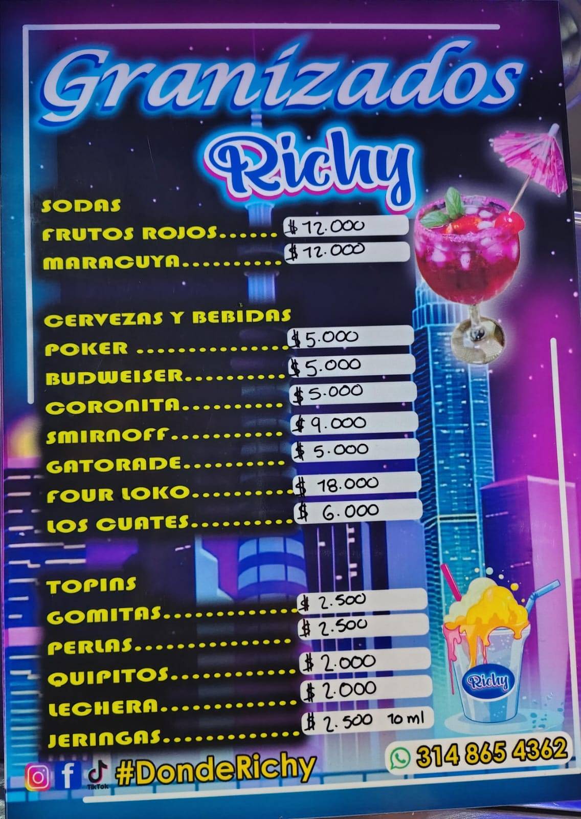 GRANIZADOS Y COMIDAS RÁPIDAS DONDE RICHY меню