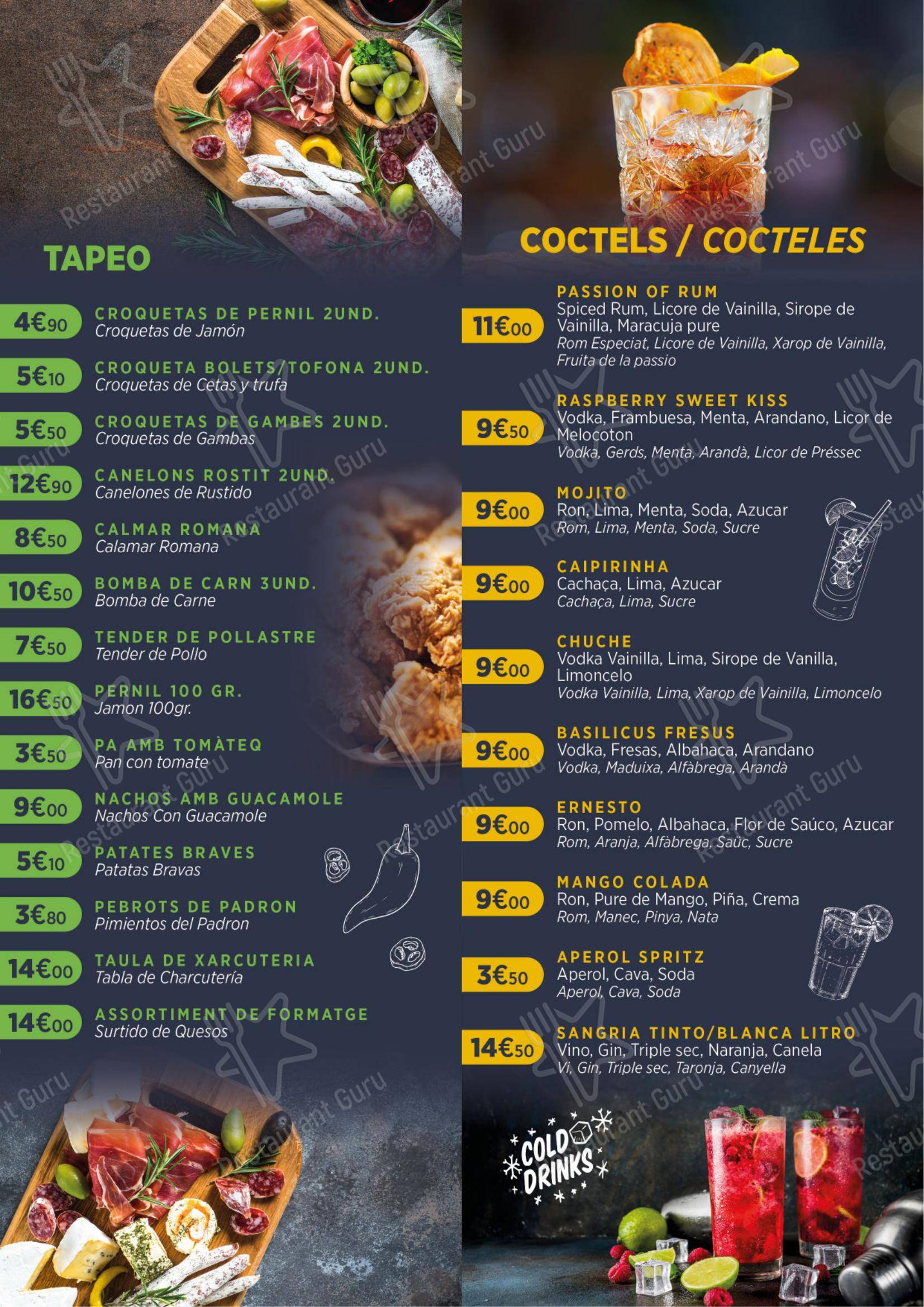 Меню GameSide Terrassa в Таррасе