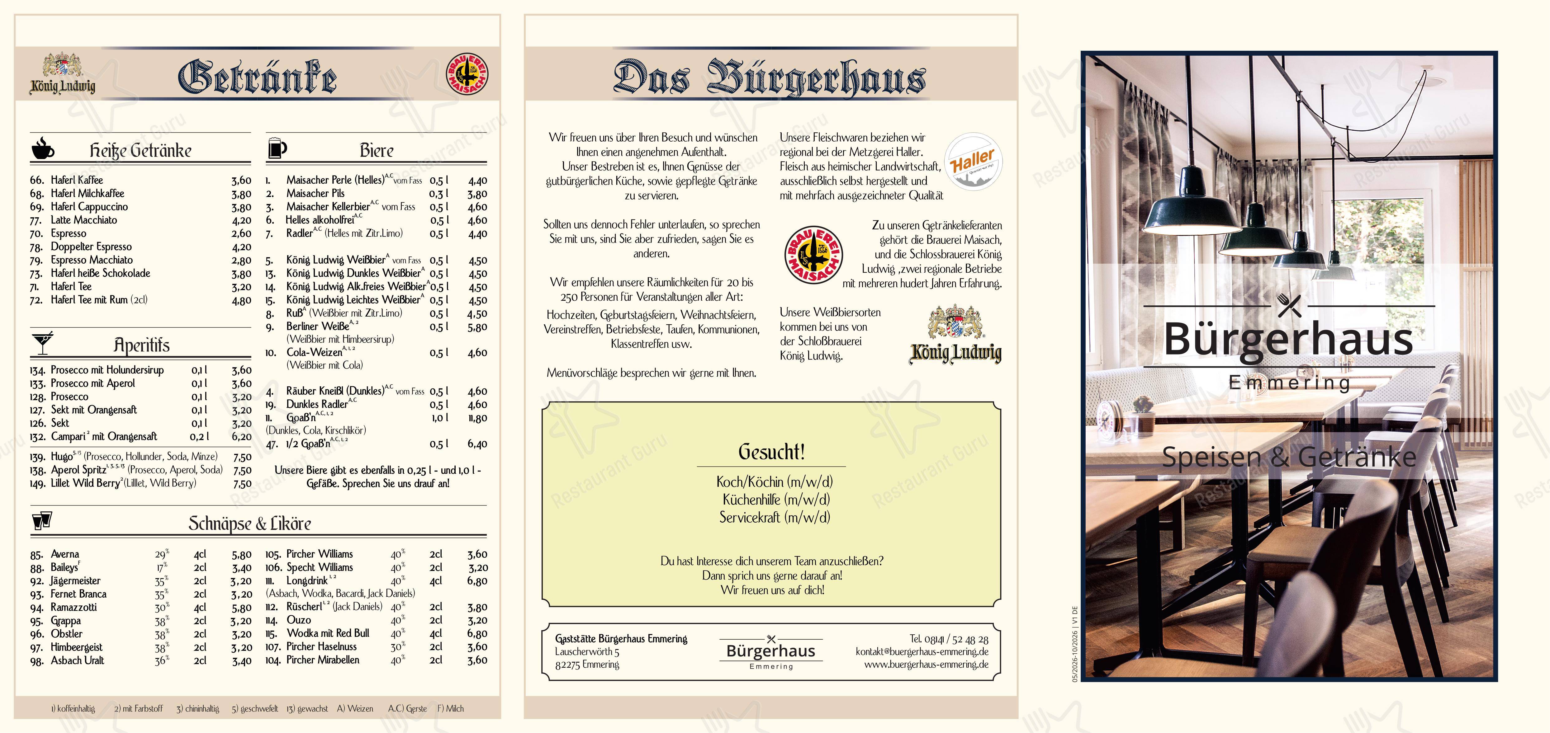 Gaststätte Bürgerhaus Emmering в Эммеринге - Меню напитков