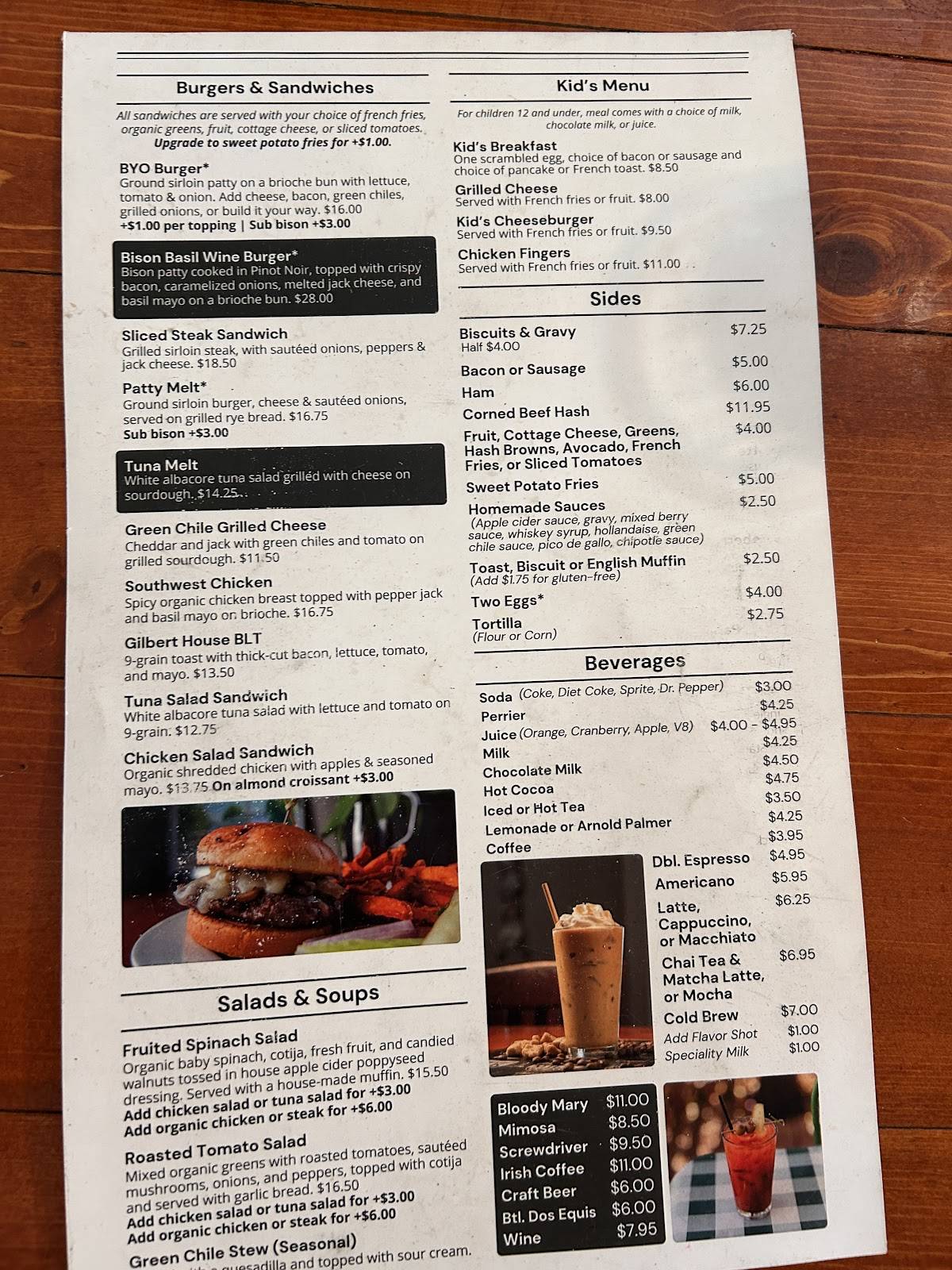 The Gilbert House Restaurant меню