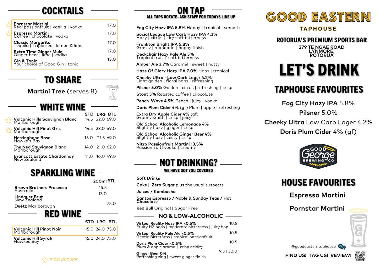 Good Eastern Taphouse Rotorua меню