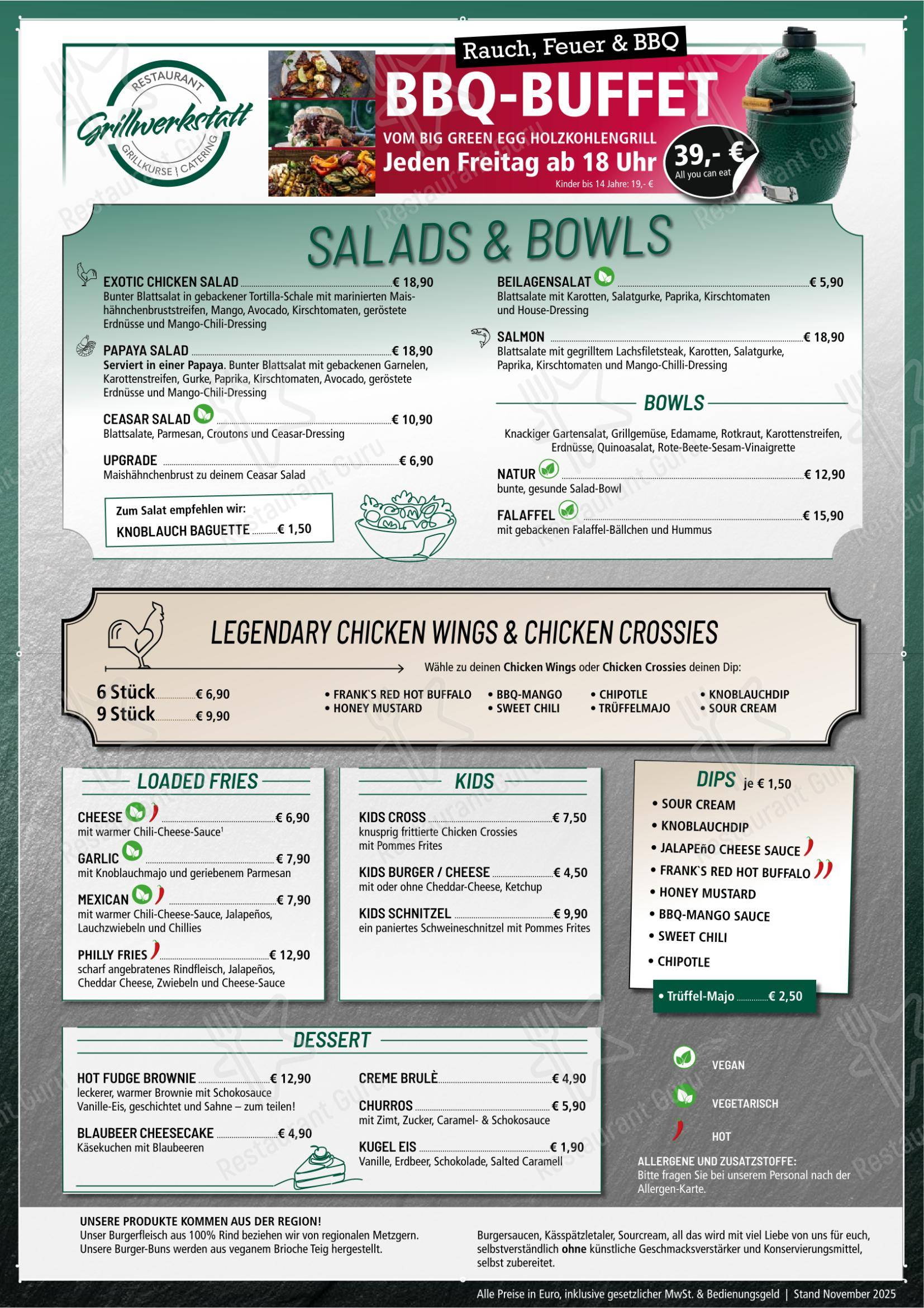Grillwerkstatt Restaurant в Равенсбурге - Меню