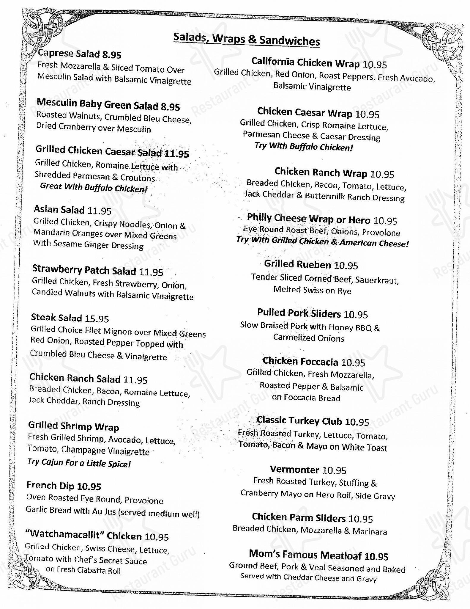 菜单 паба и бара Halligans Public House в Стонях Пойнт