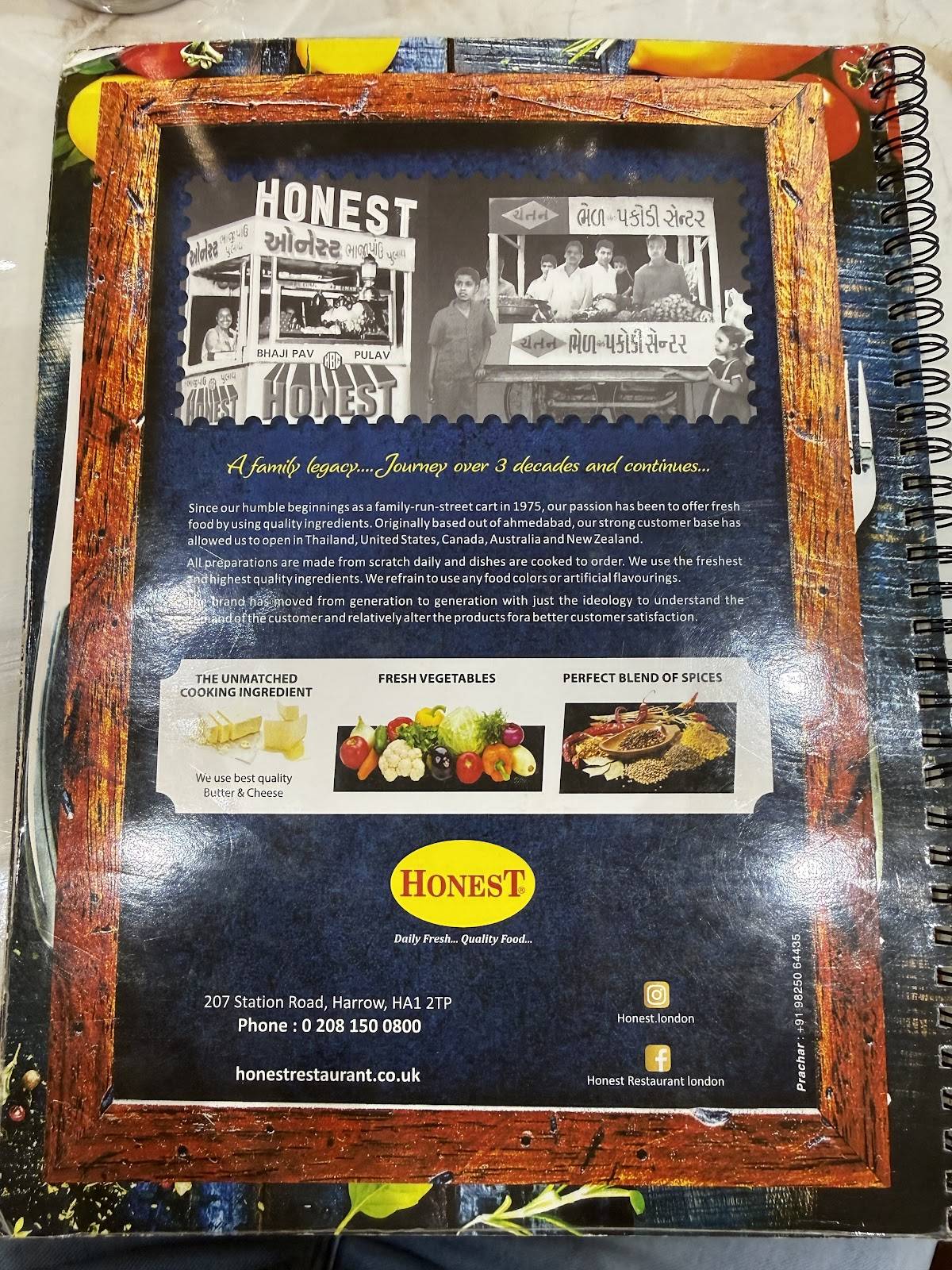 Honest Restaurant меню