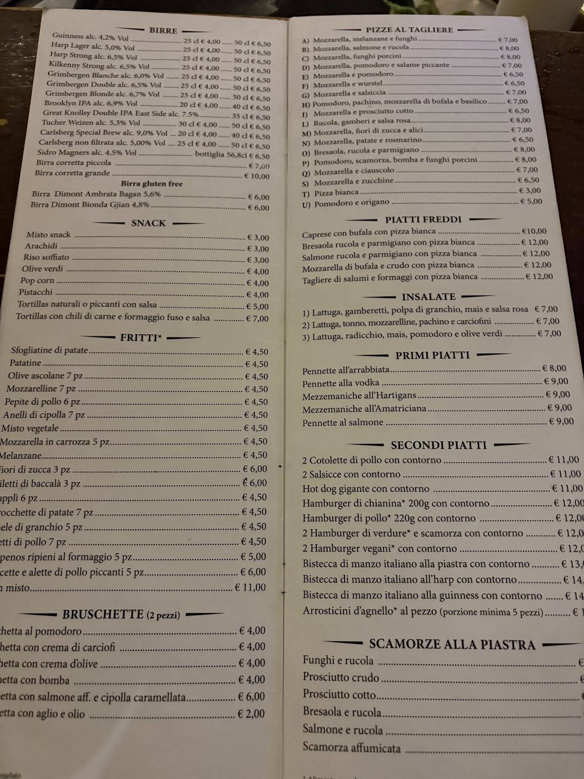 Hartigan's Irish Pub Roma меню