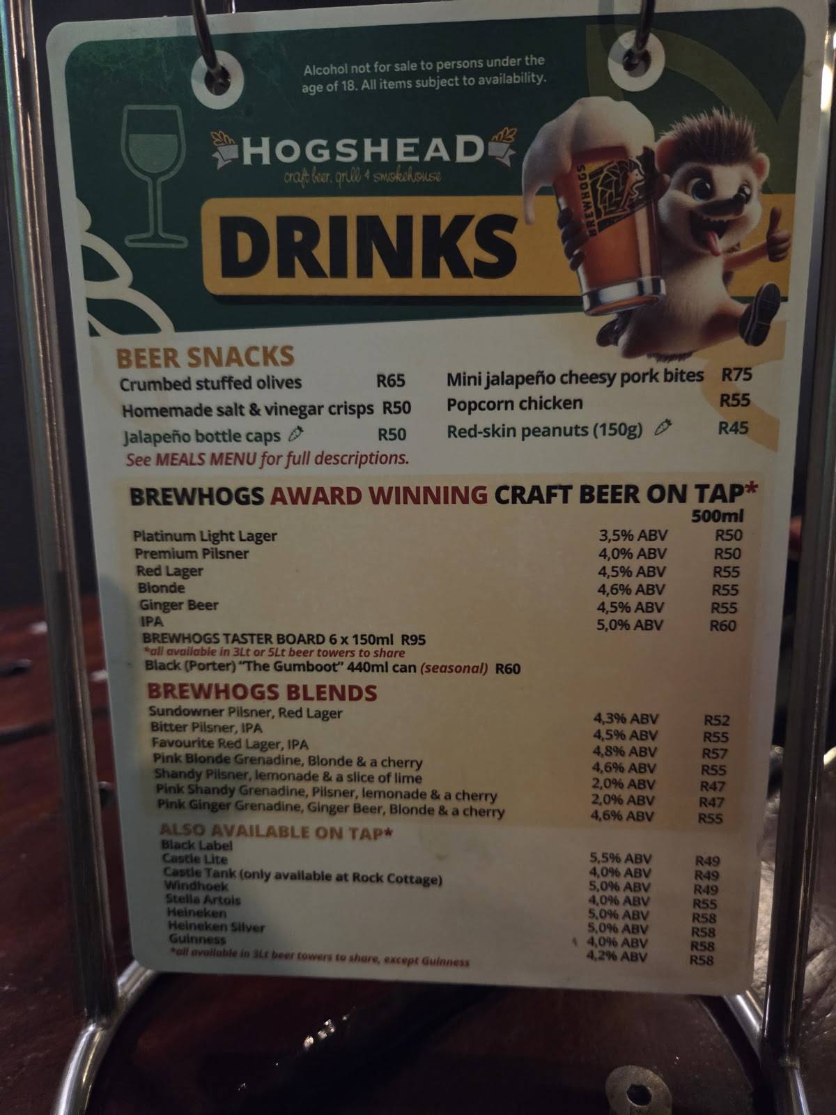 Hogshead Rock Cottage меню