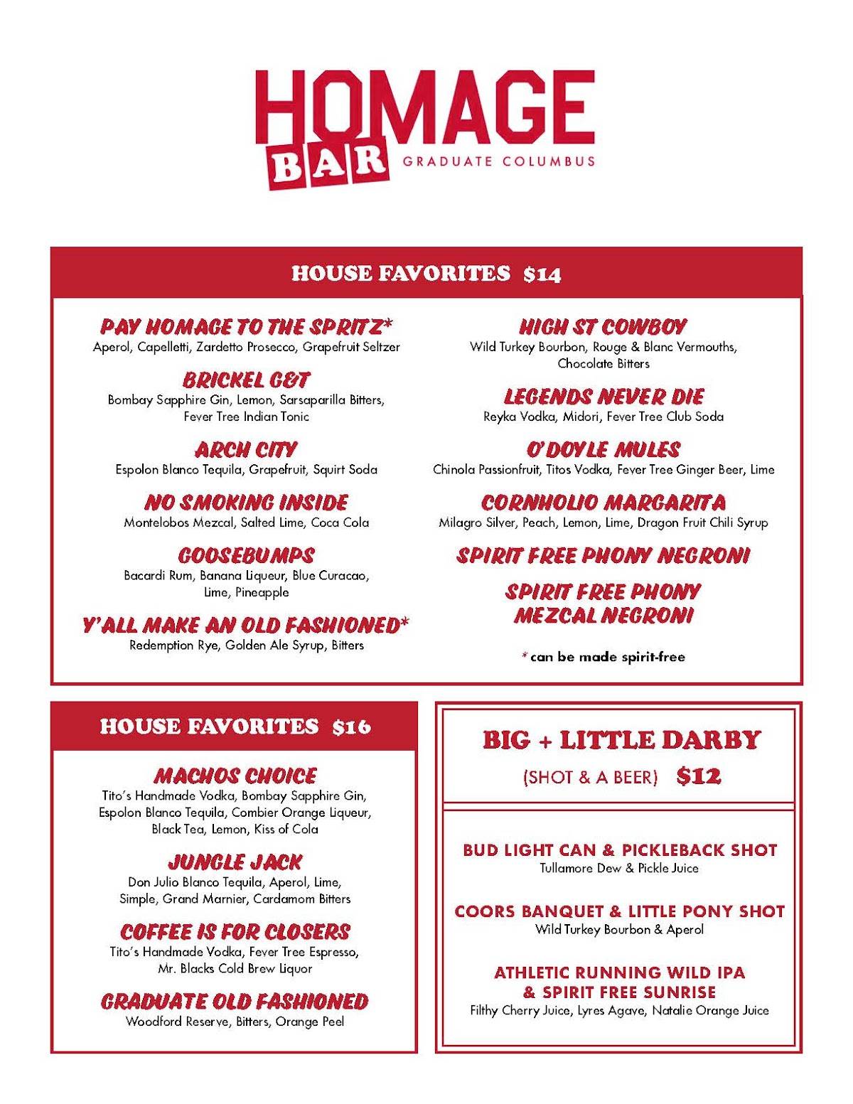 Homage Bar меню