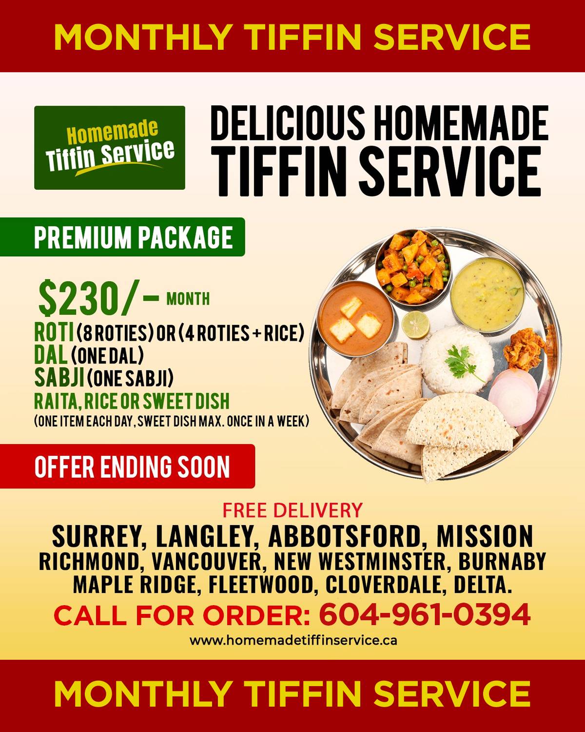 Homemade Tiffin Service меню