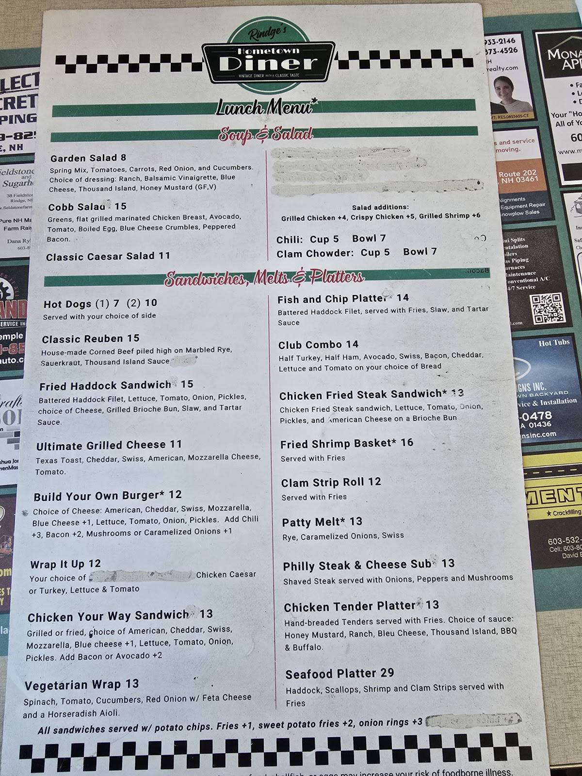 Hometown Diner меню