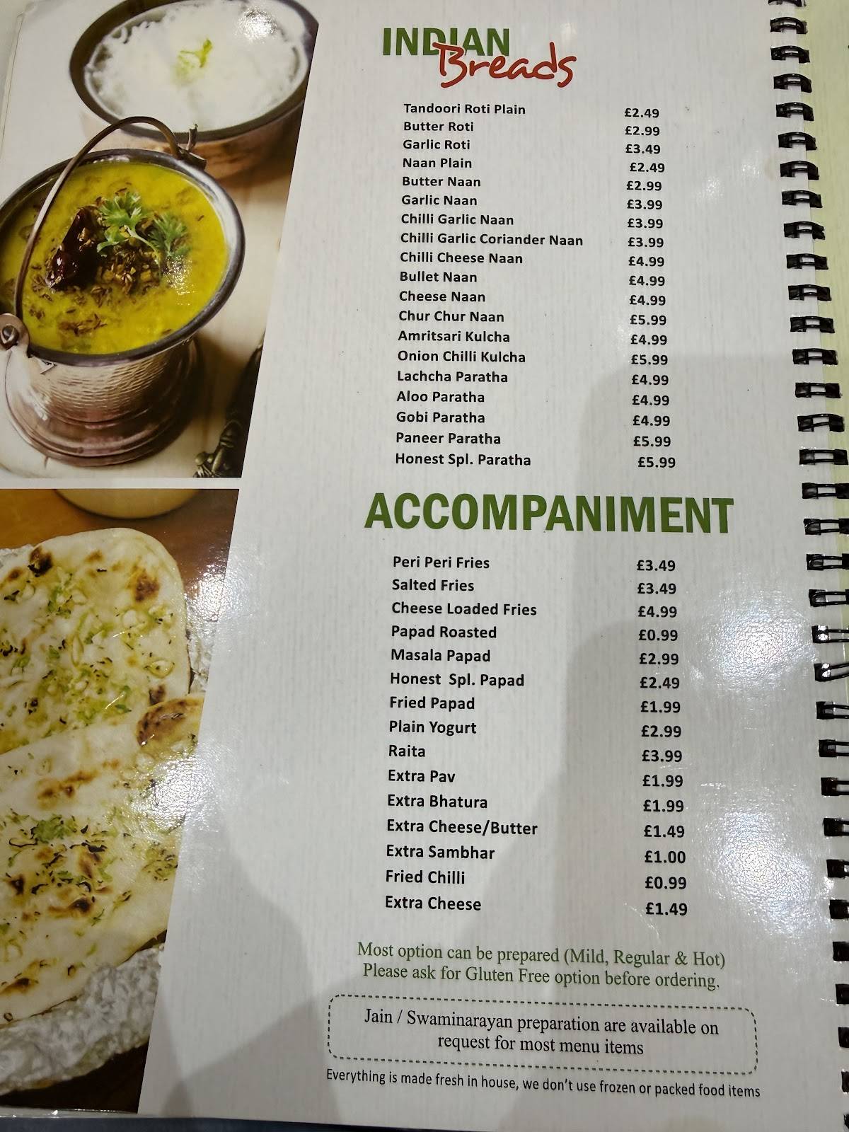 Honest Restaurant меню