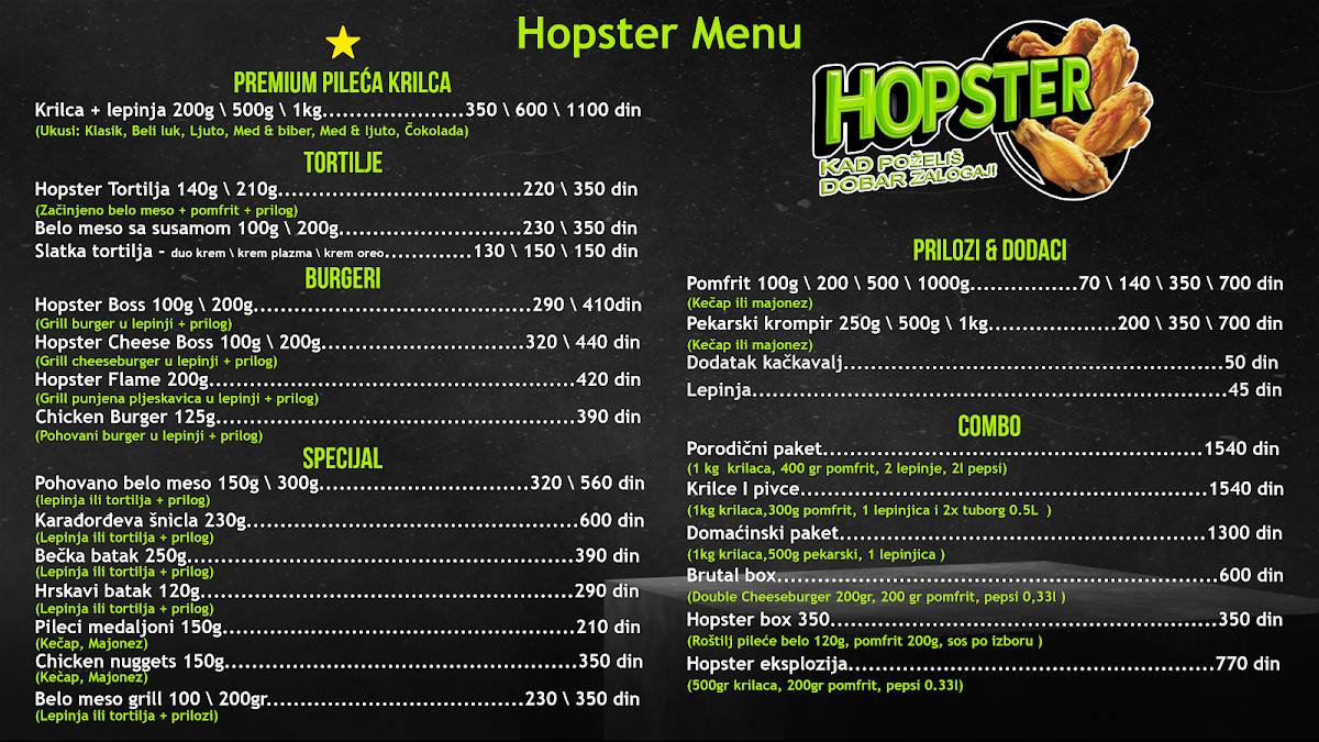 Restoran brze hrane Hopster Šabac меню