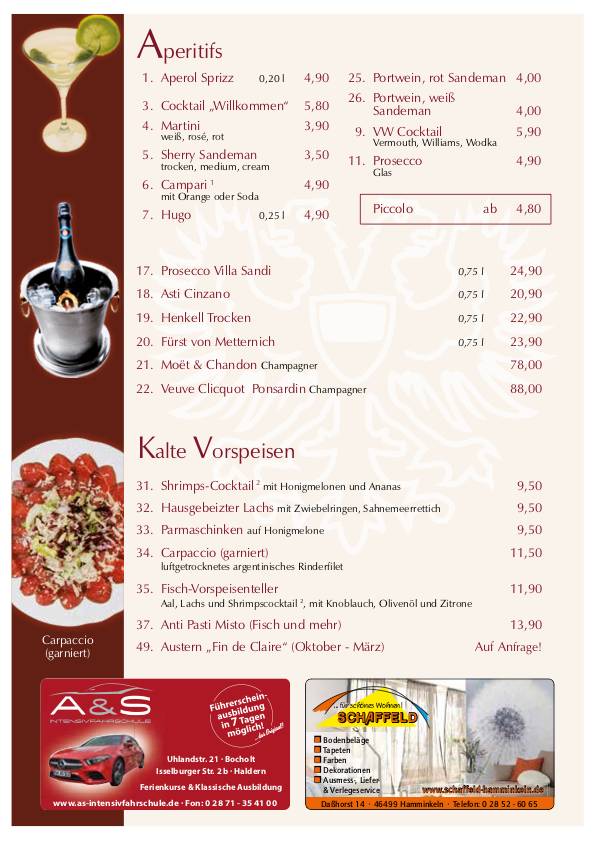 Hotel Restaurant Doppeladler меню