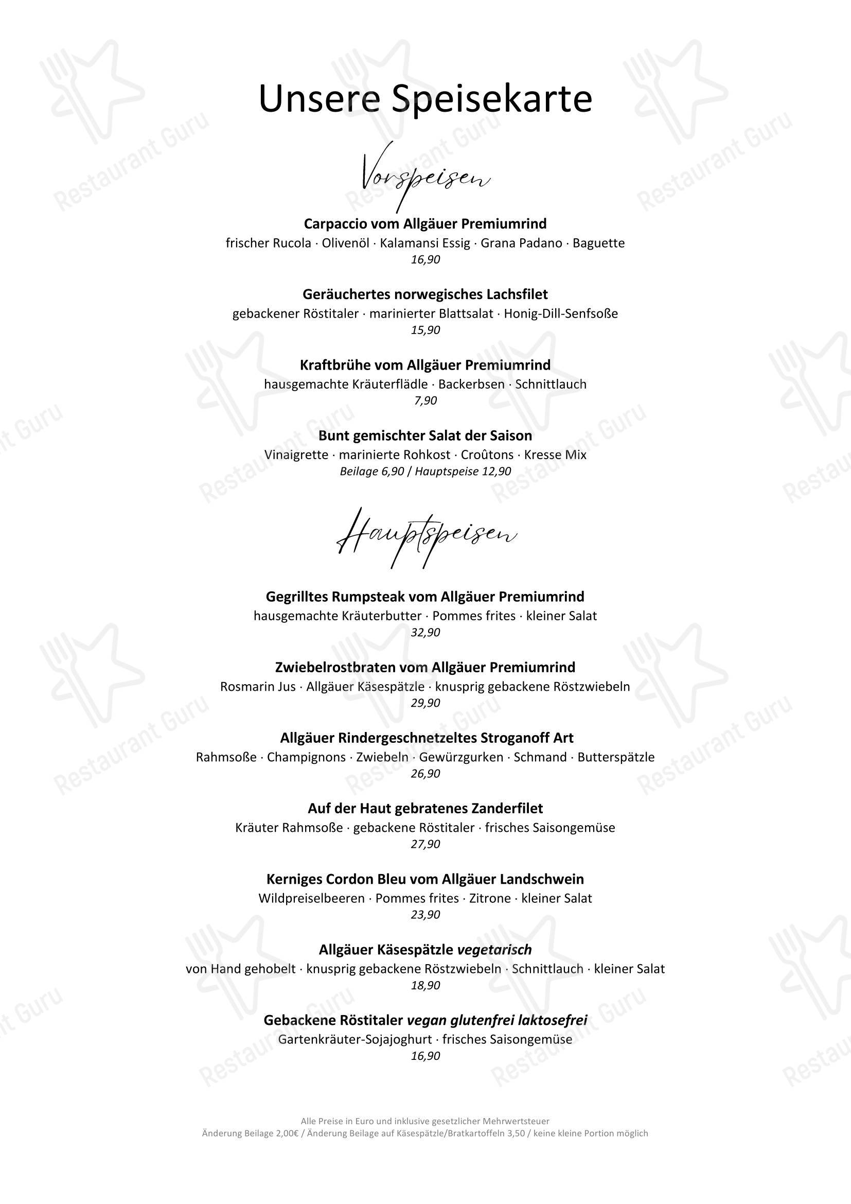 Меню Hotel & Restaurant St. Raphael im Allgäu - Детское