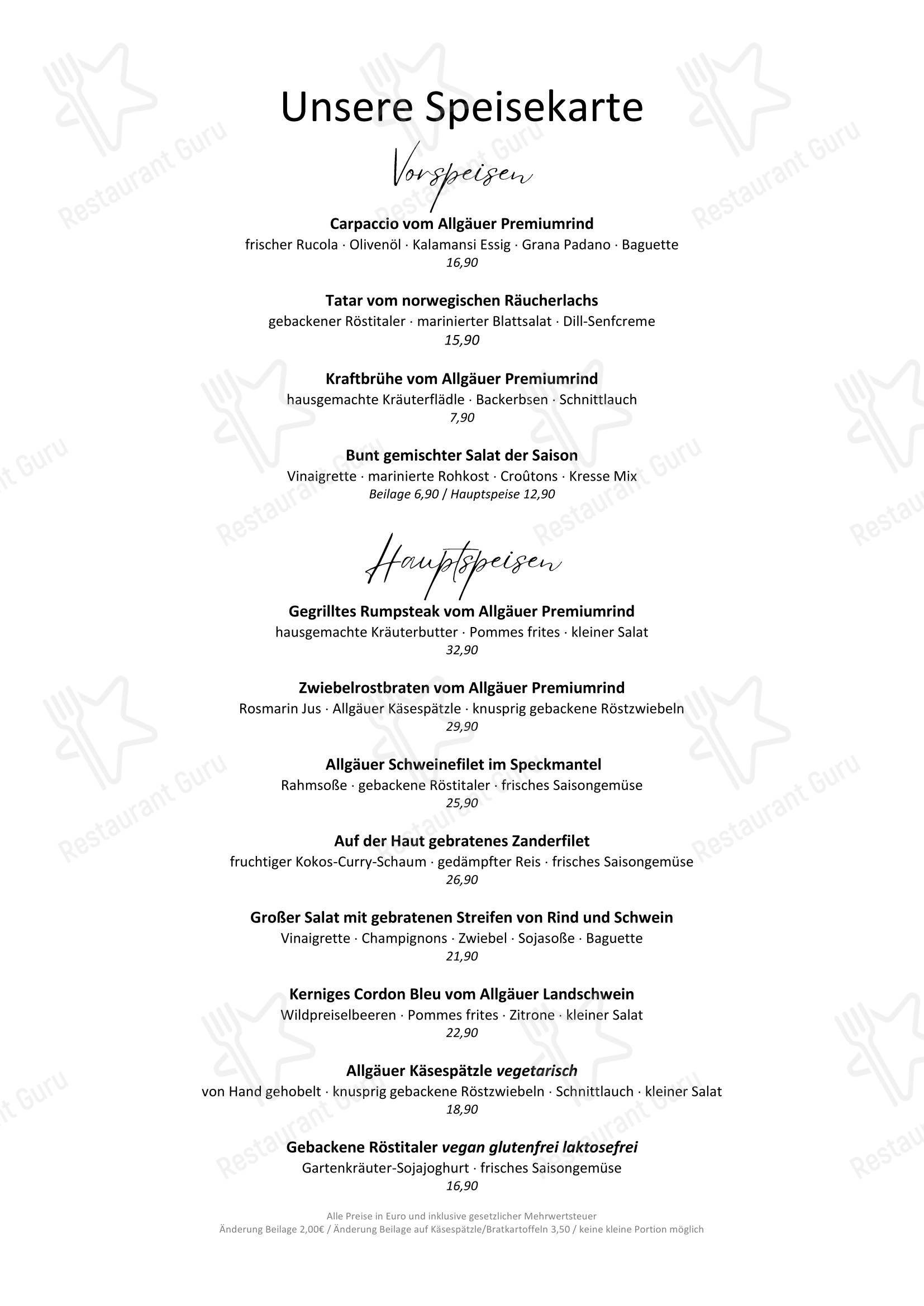 Основное меню Hotel & Restaurant St. Raphael im Allgäu