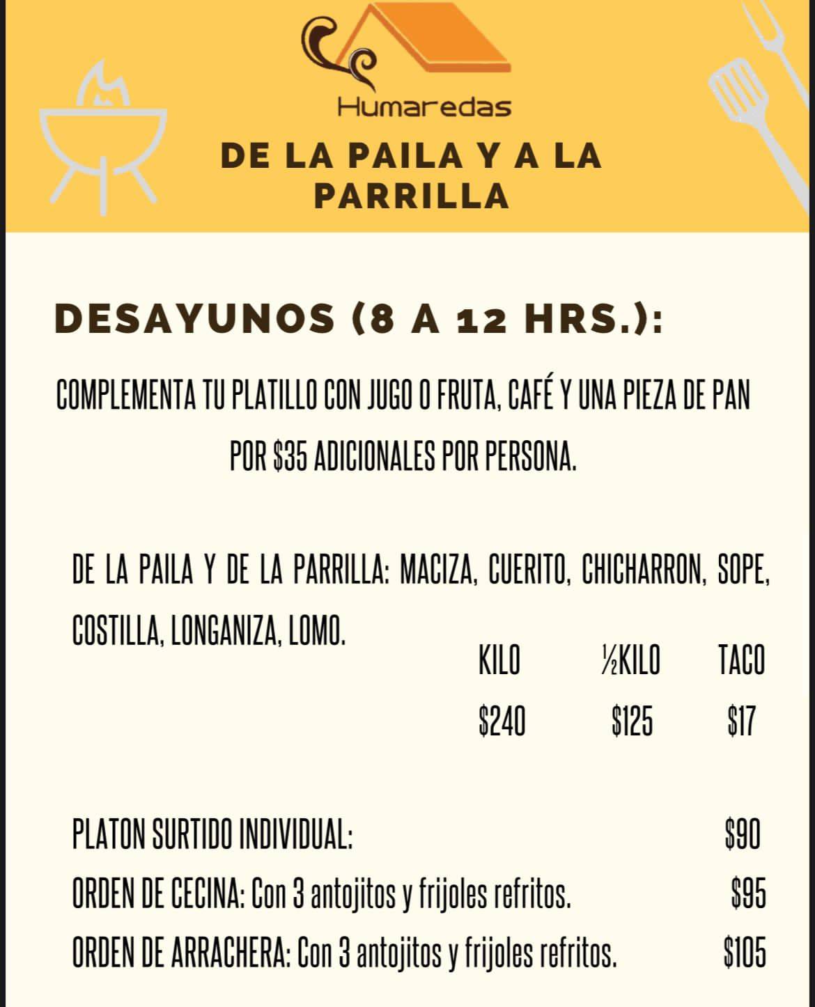 Restaurante Humaredas меню