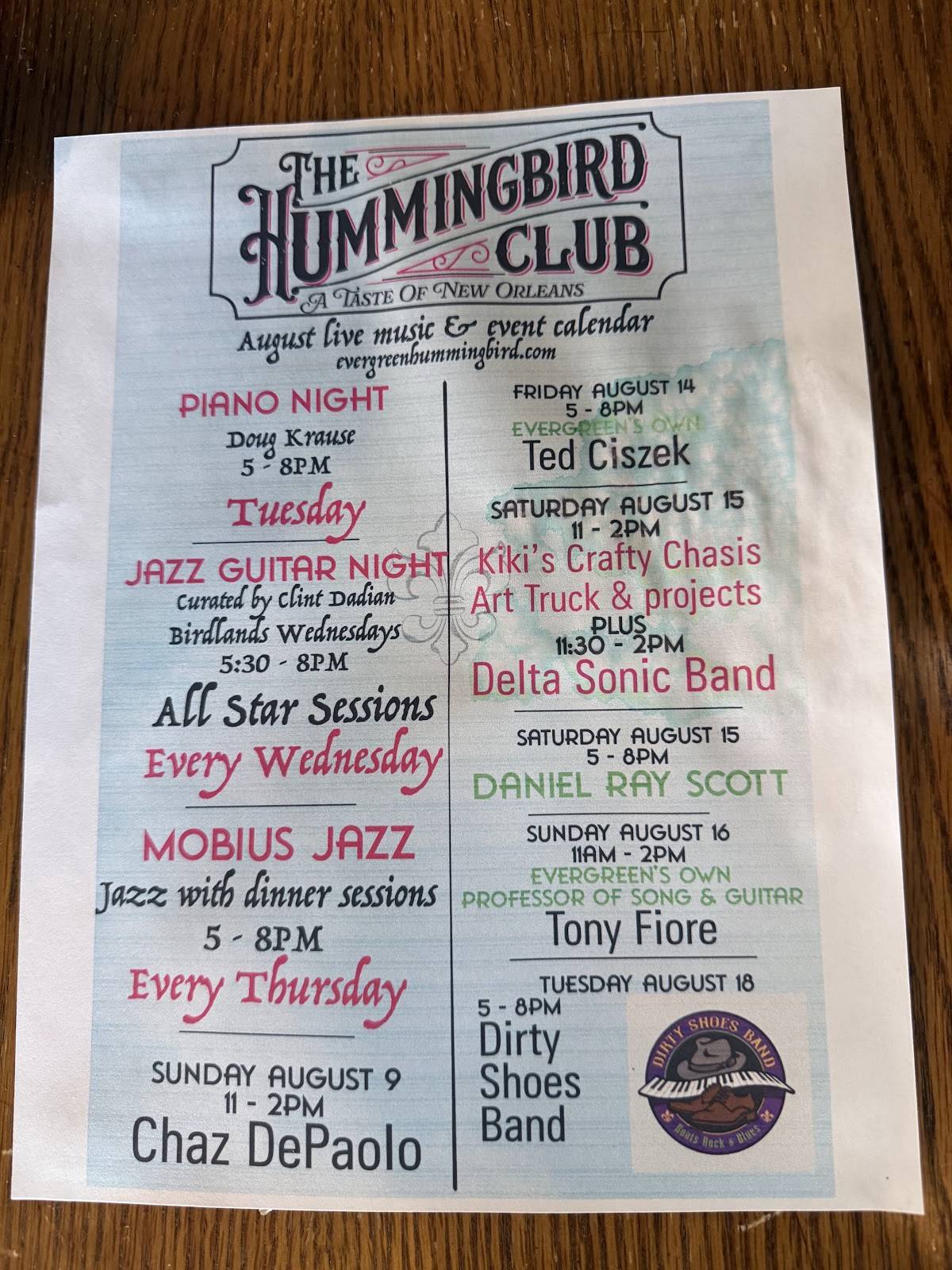 Hummingbird Club меню