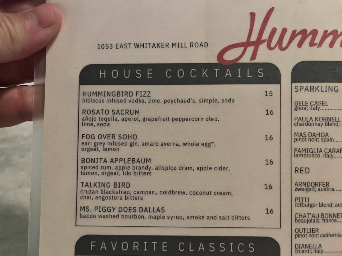 Hummingbird меню