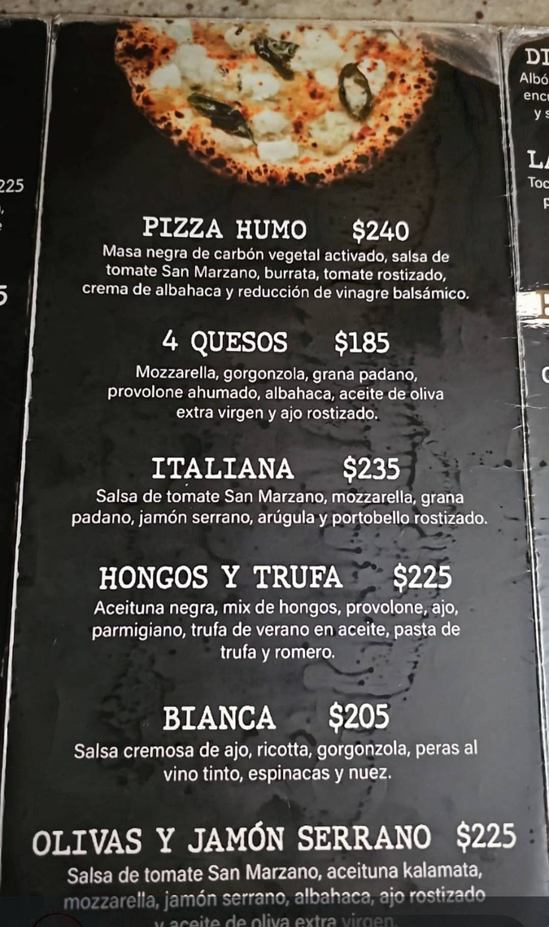 Humo pizzería меню