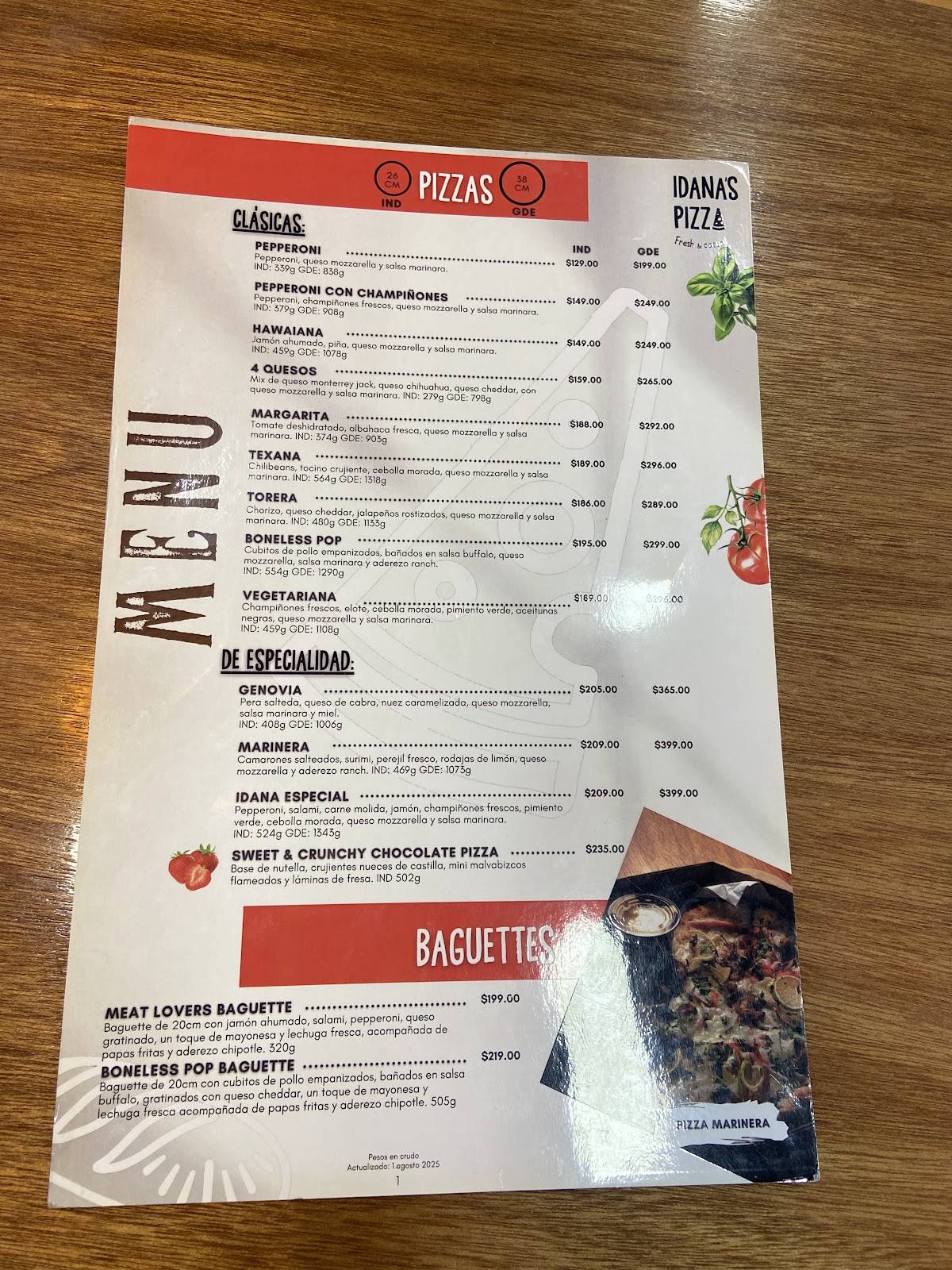 IDANA´S PIZZA меню