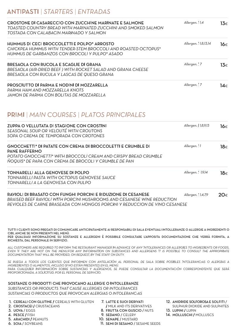IH Gusto Restaurant Roma меню