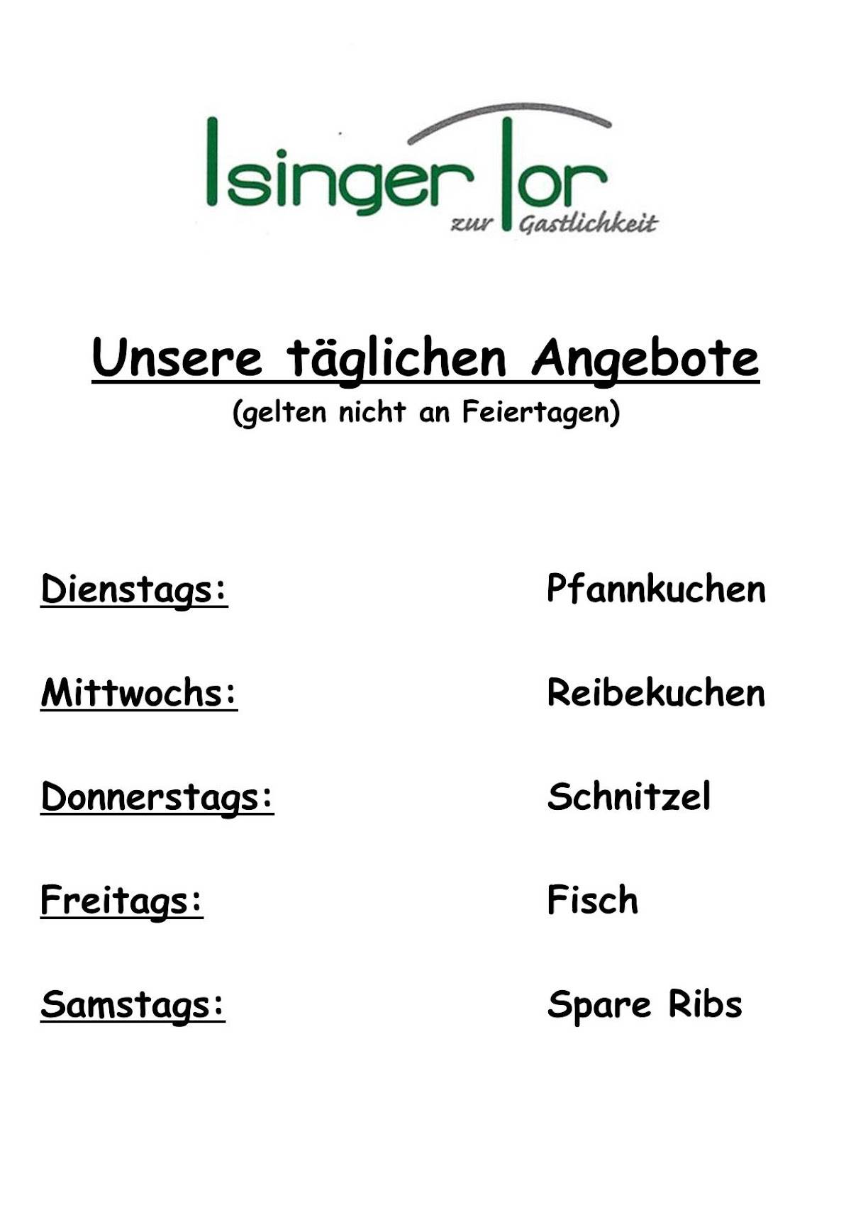 Isinger Tor меню