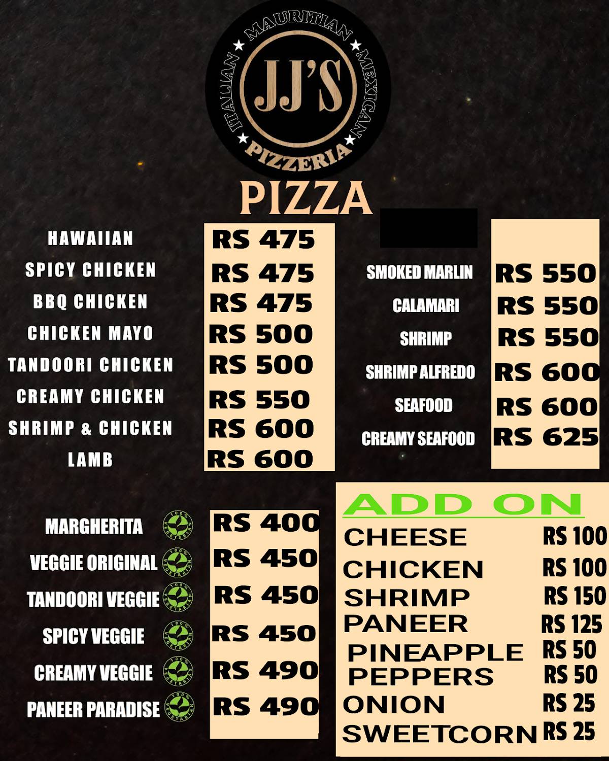 JJ'S PIZZERIA меню