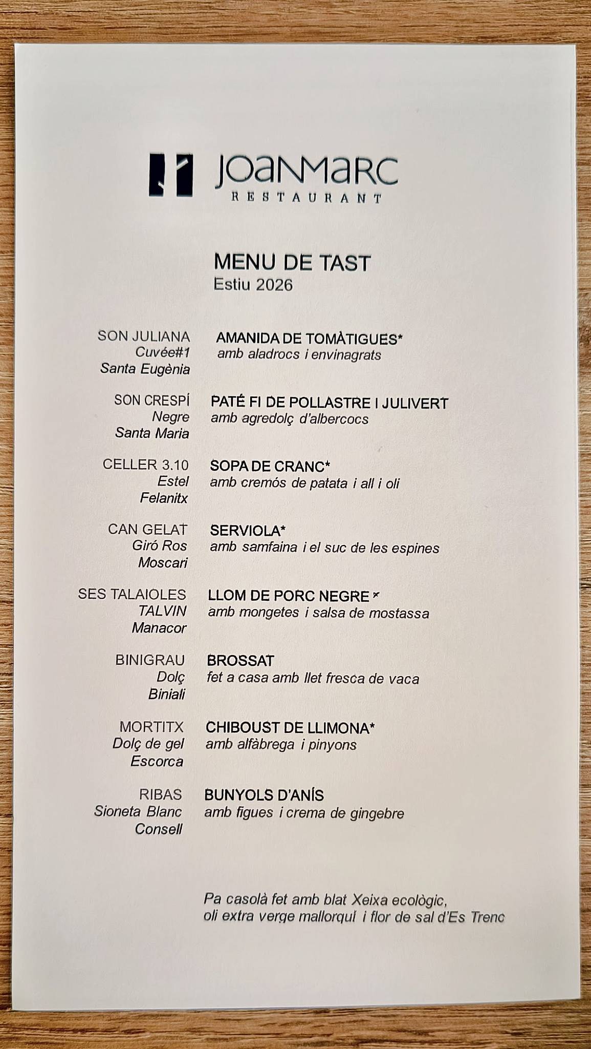 Joan Marc Restaurant меню