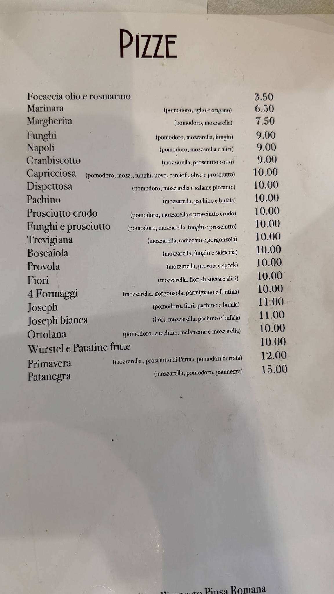 Joseph Ristorante меню