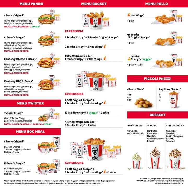 KFC меню