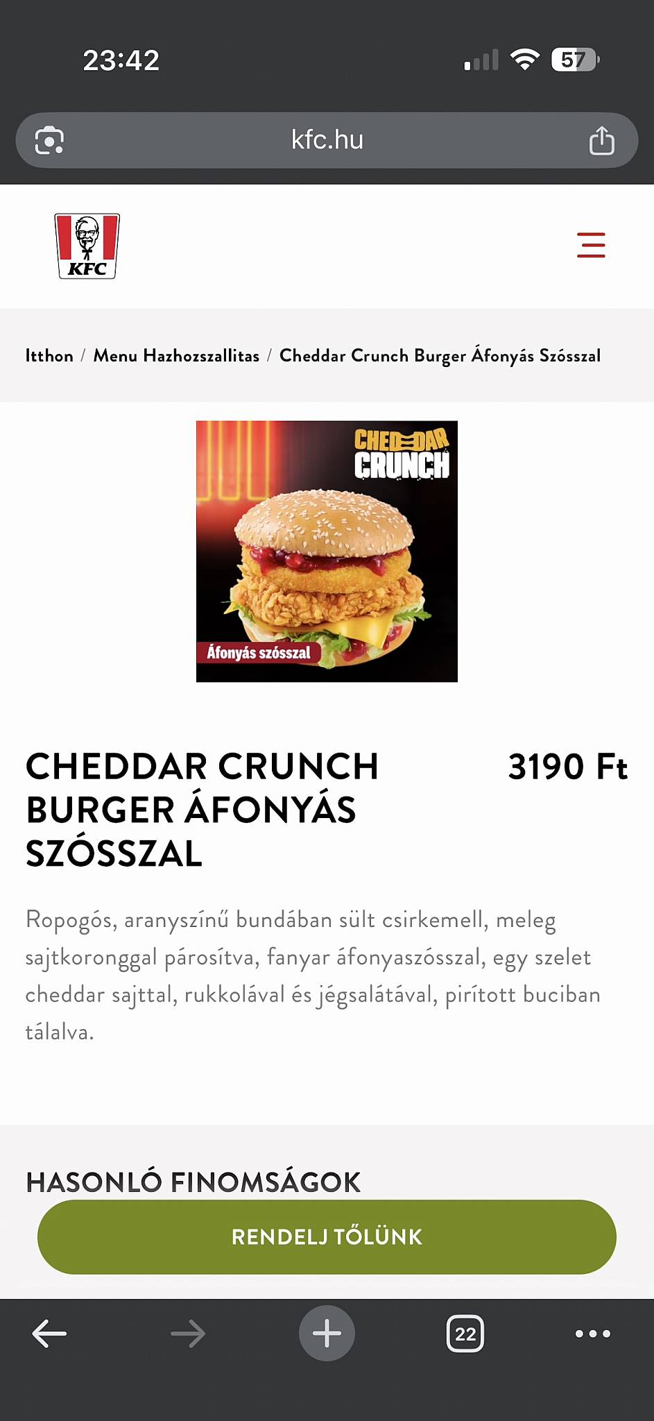 KFC Gödöllő Shop Stop DT меню