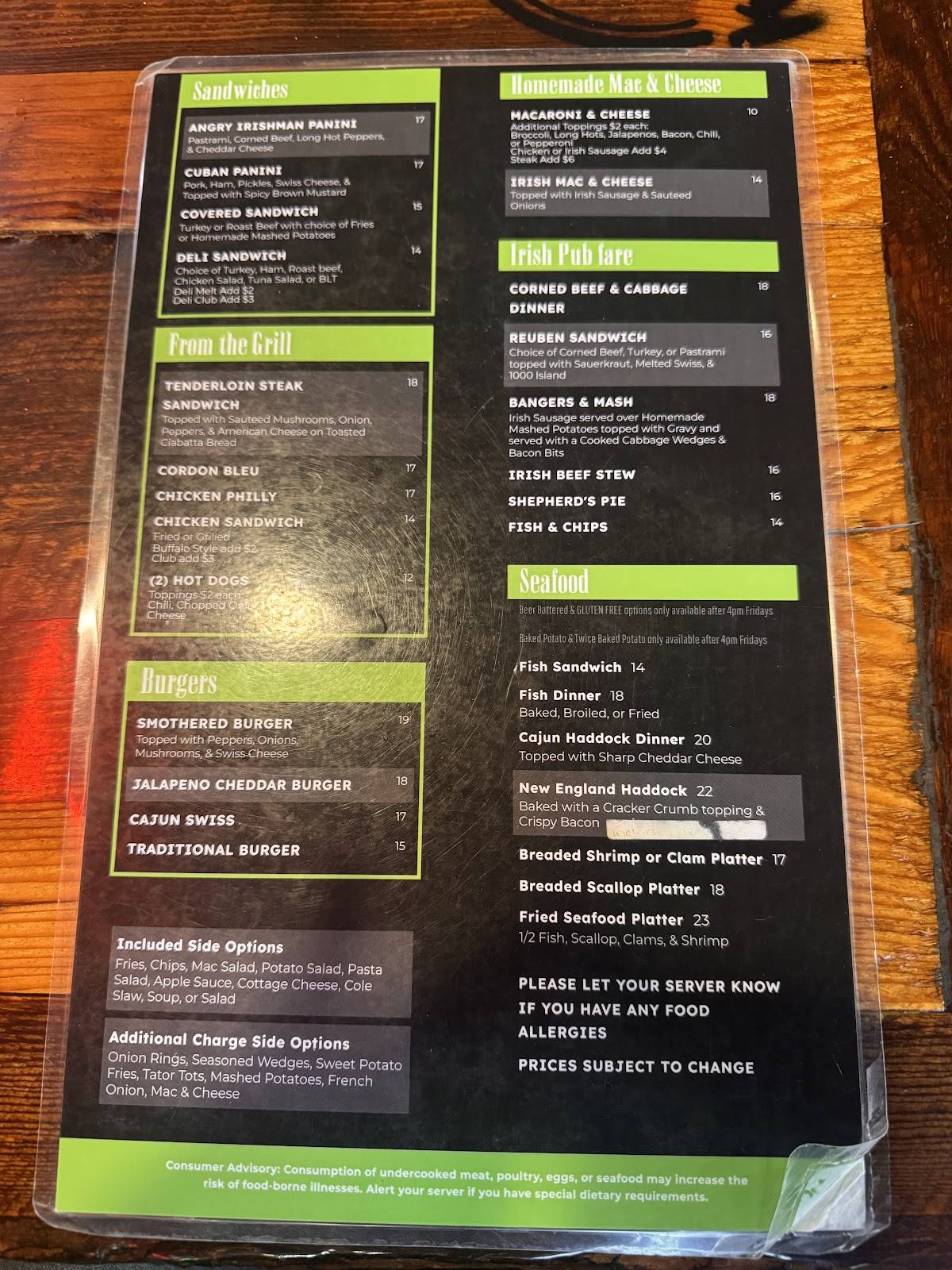 Killabrew Saloon меню