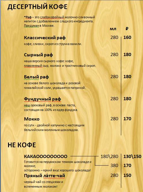 Кофейная Соната меню