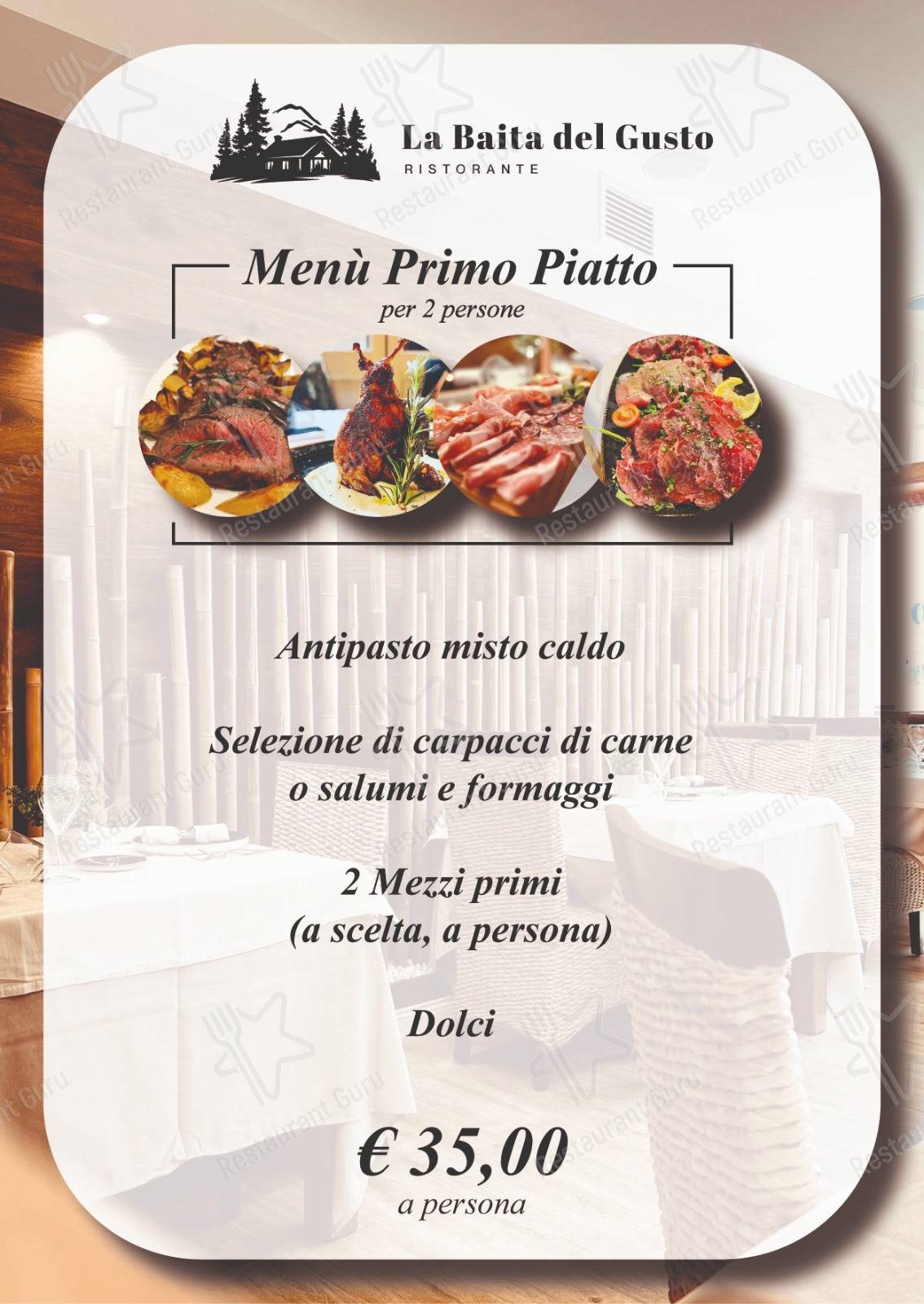 Меню LA BAITA DEL GUSTO RISTORANTE - блюда и напитки