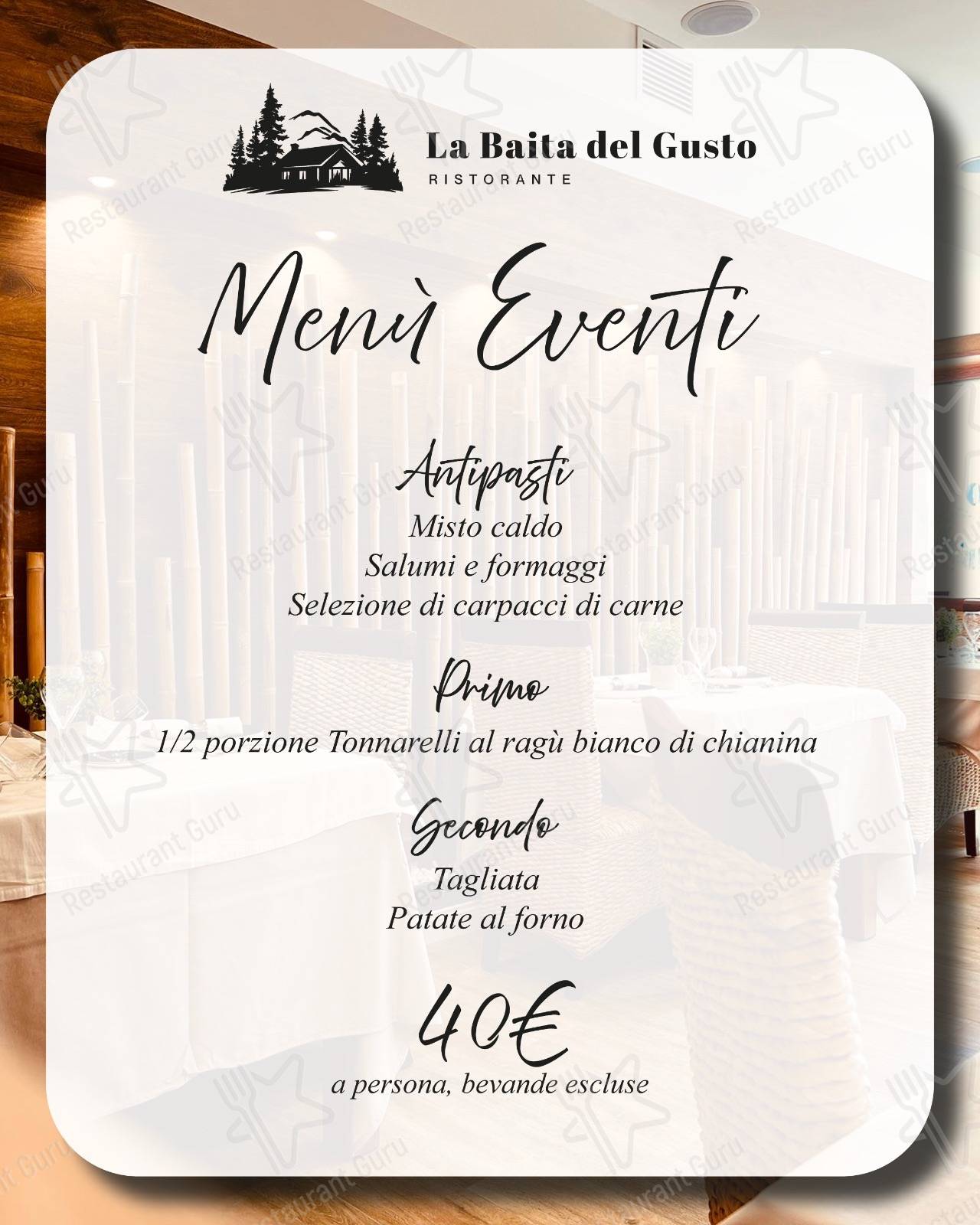 Меню для посетителей ресторана LA BAITA DEL GUSTO RISTORANTE