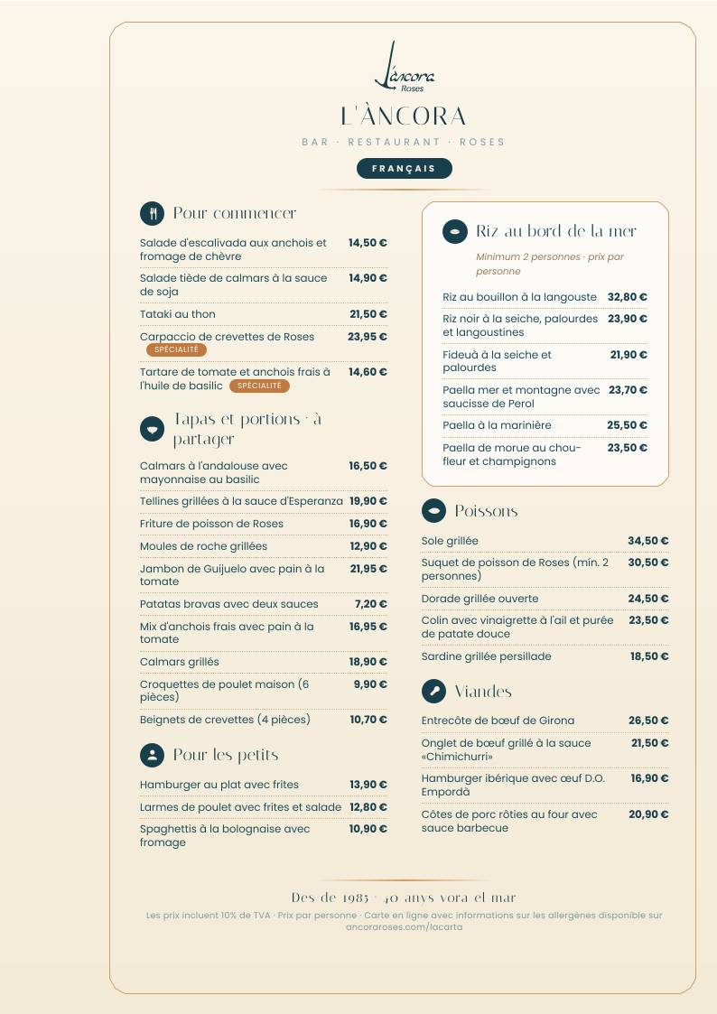 L'Àncora Bar Restaurant Musical меню