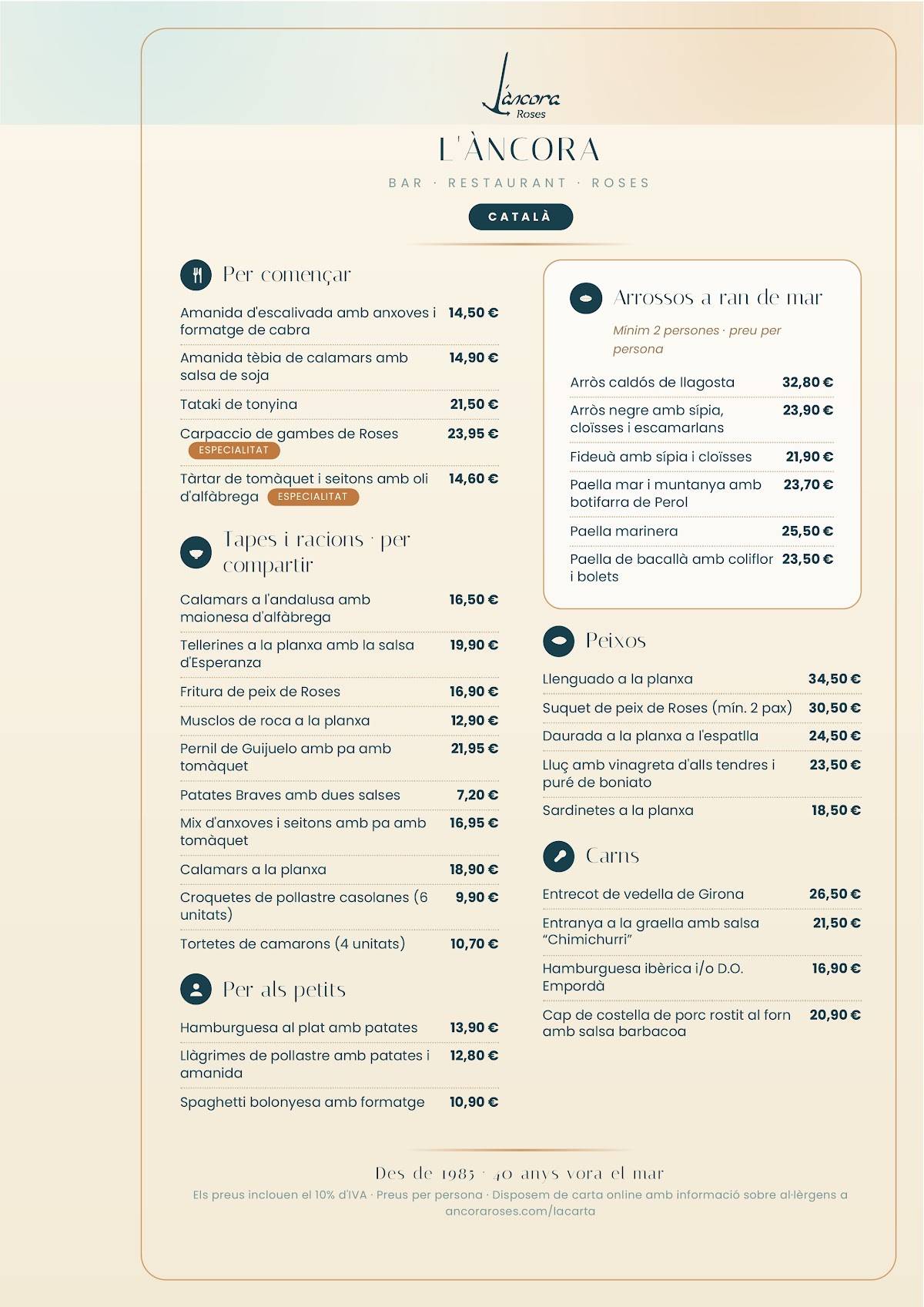 L'Àncora Bar Restaurant Musical меню